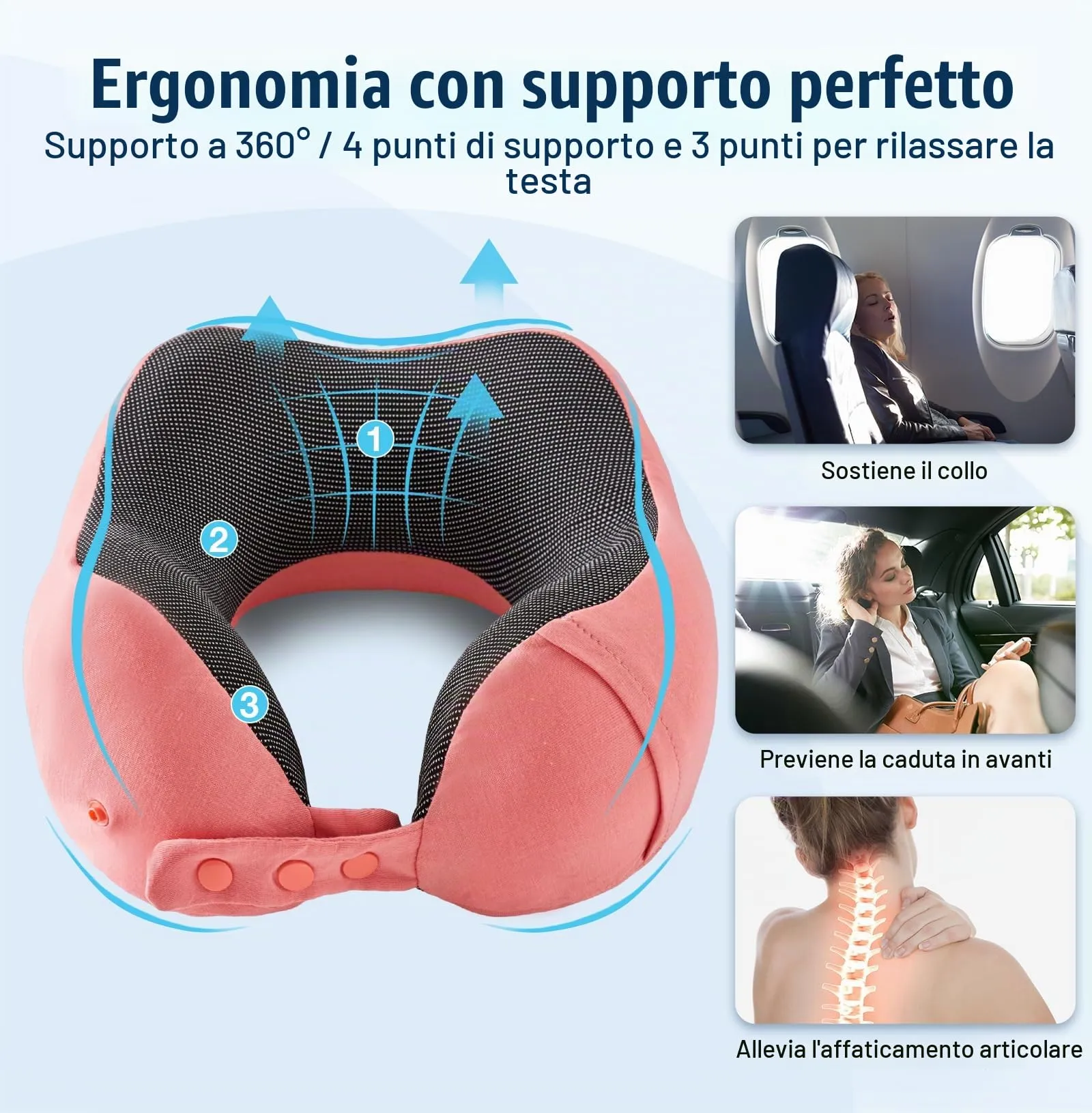 Cirorld Cuscino da Viaggio Memory Foam Regolabile con Maschera per Dormire, Tappi Auricolari e Borsa per Trasporto - immagine 8