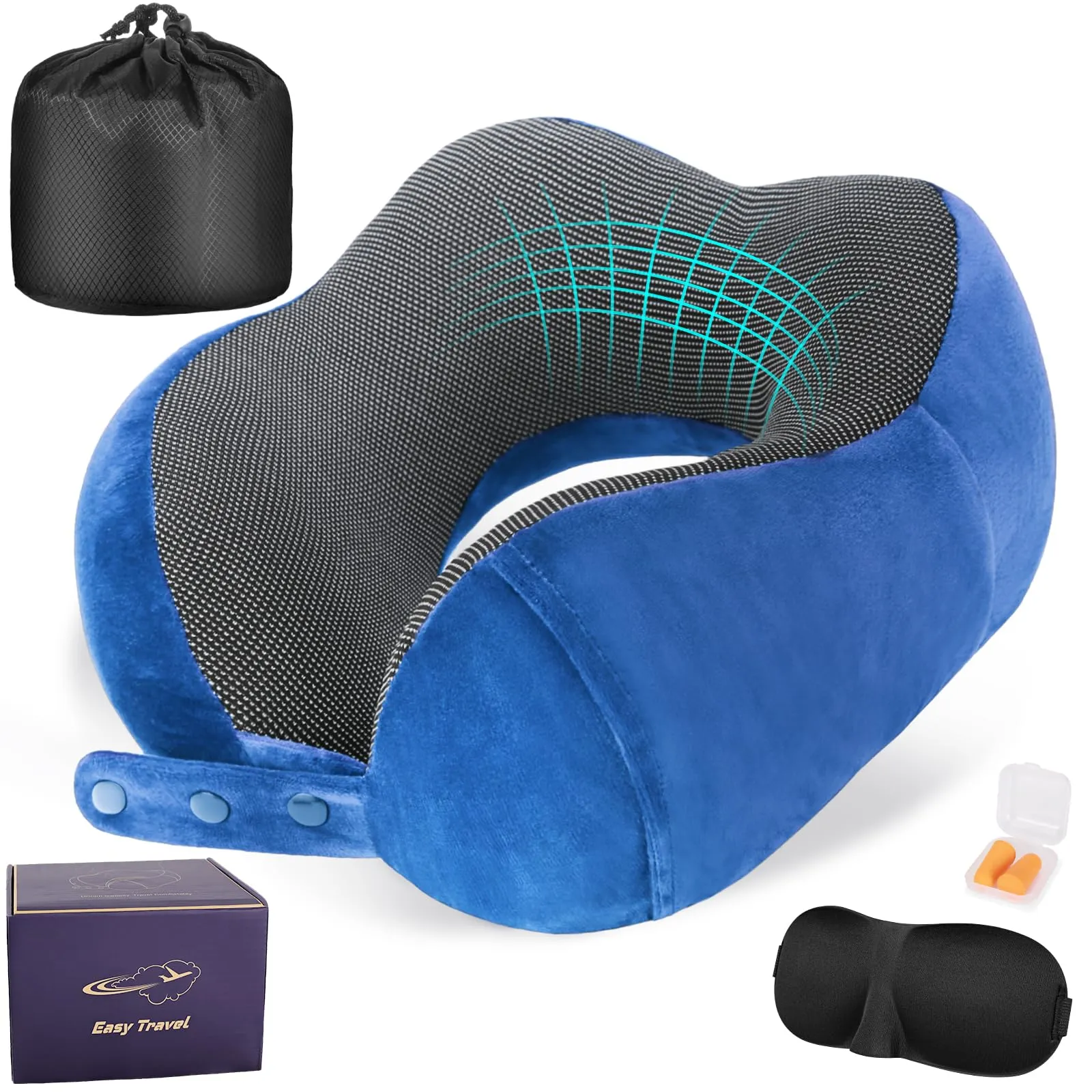Cirorld Cuscino da Viaggio per Collo in Memory Foam Regolabile con Maschera per Dormire, Tappi Auricolari e Borsa per Trasporto - immagine 1