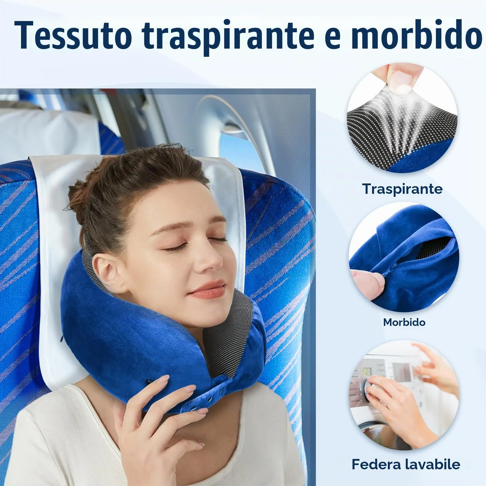 Cirorld Cuscino da Viaggio per Collo in Memory Foam Regolabile con Maschera per Dormire, Tappi Auricolari e Borsa per Trasporto - immagine 4