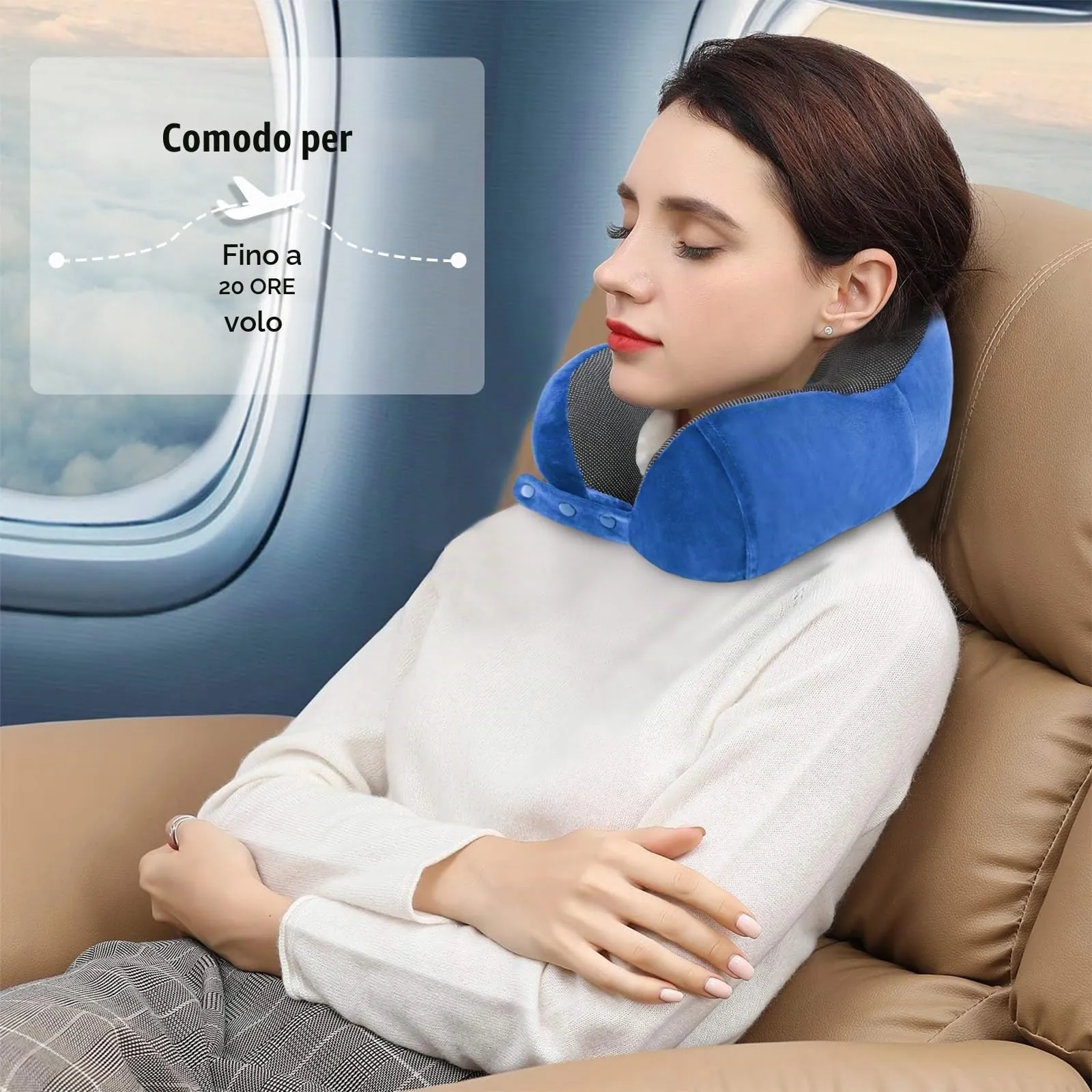 Cirorld Cuscino da Viaggio per Collo in Memory Foam Regolabile con Maschera per Dormire, Tappi Auricolari e Borsa per Trasporto - immagine 5