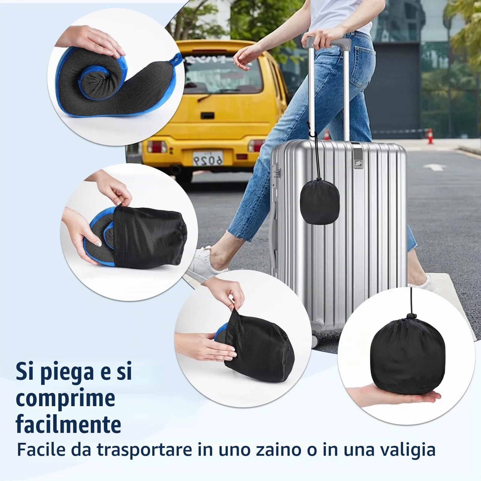 Cirorld Cuscino da Viaggio per Collo in Memory Foam Regolabile con Maschera per Dormire, Tappi Auricolari e Borsa per Trasporto - immagine 6