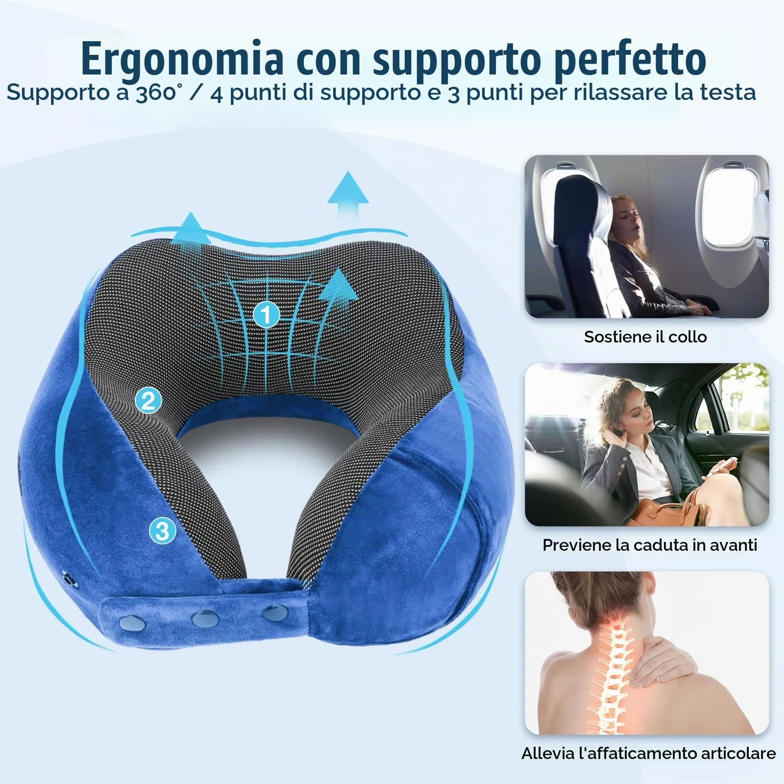 Cirorld Cuscino da Viaggio per Collo in Memory Foam Regolabile con Maschera per Dormire, Tappi Auricolari e Borsa per Trasporto - immagine 7