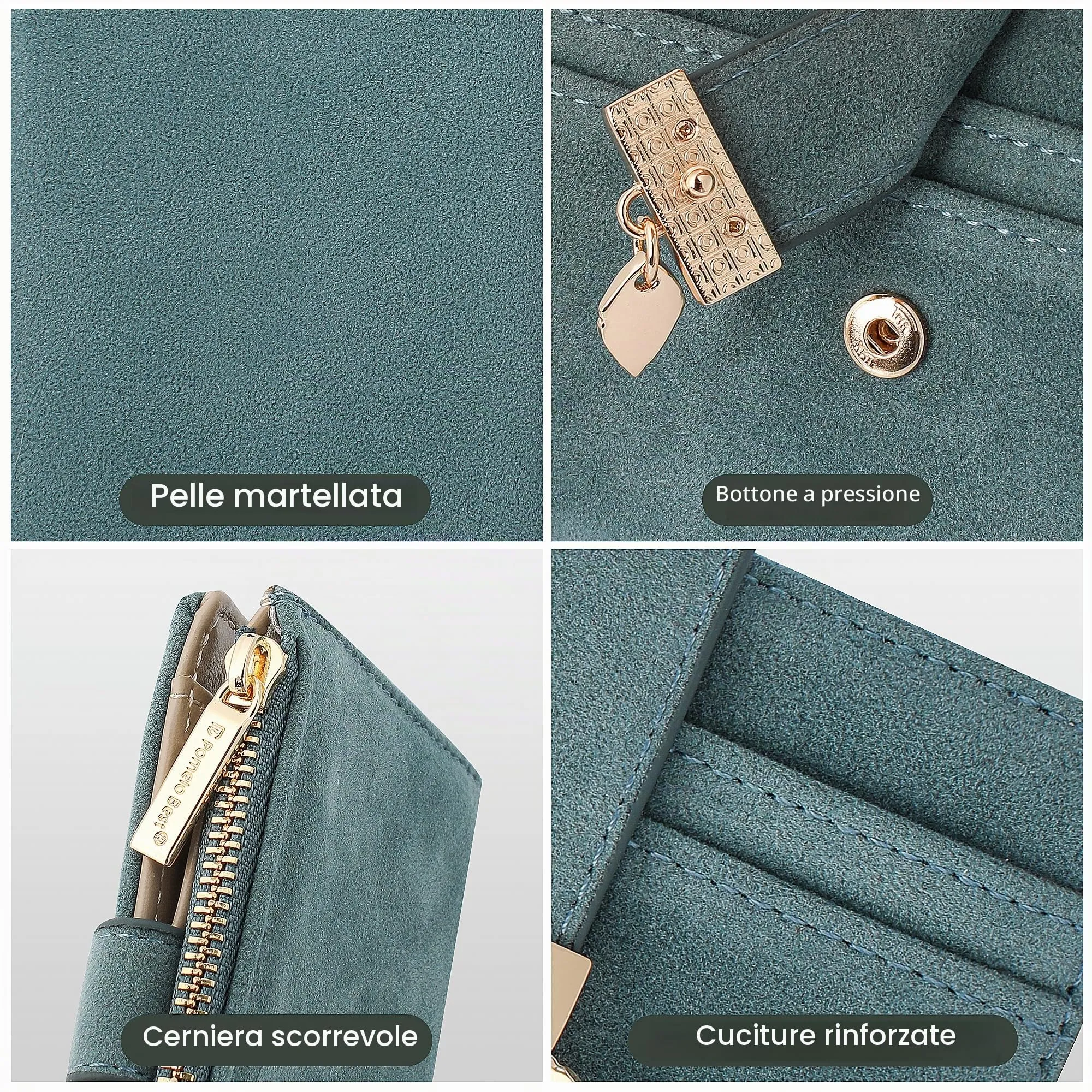 Pomelo Best Portafoglio Donna Compatto con Zip, Scomparti per Carte e Finestra Porta Documenti (Raso Blu) - immagine 4