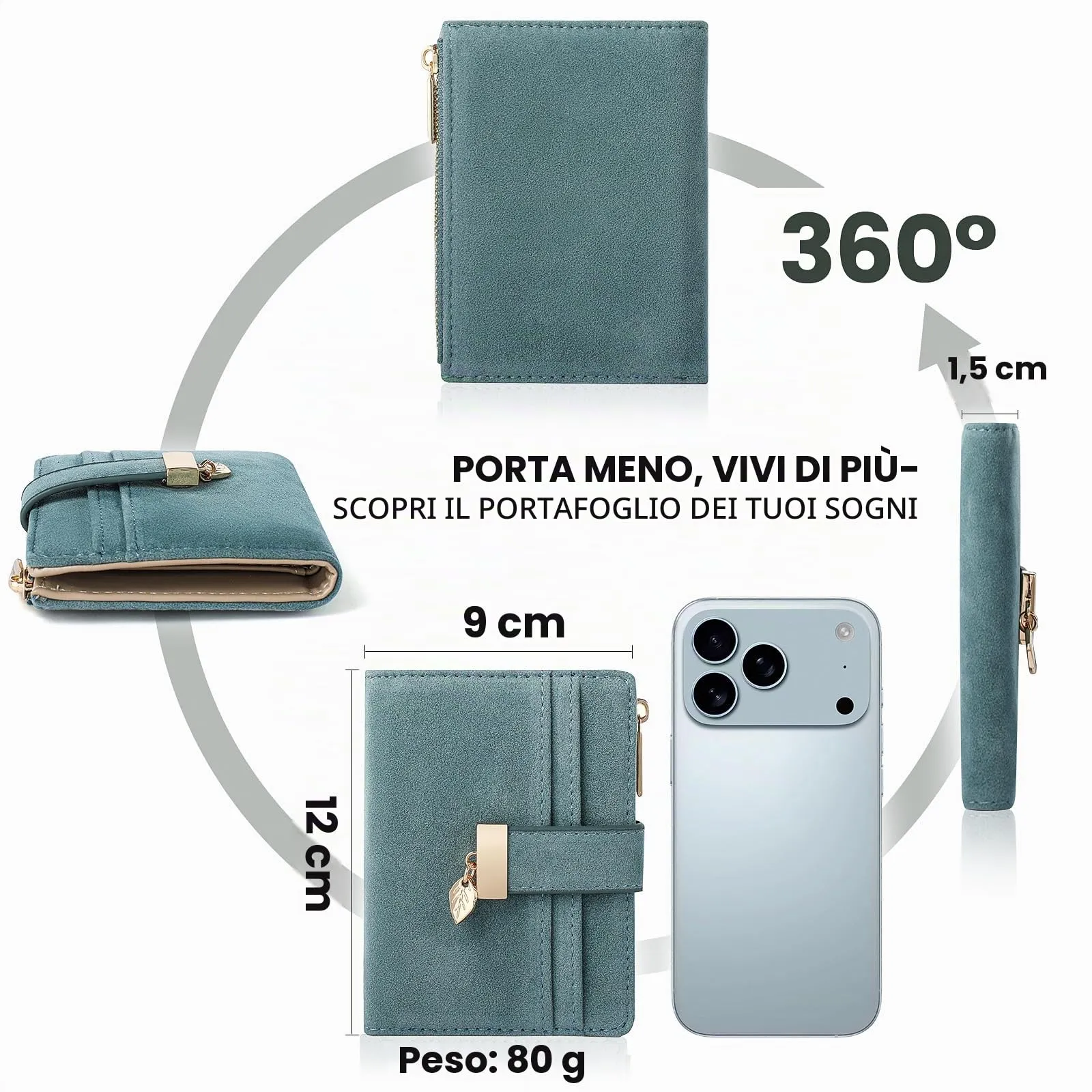 Pomelo Best Portafoglio Donna Compatto con Zip, Scomparti per Carte e Finestra Porta Documenti (Raso Blu) - immagine 5