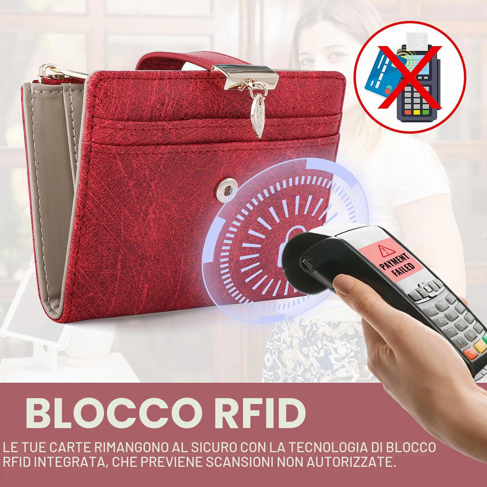 Pomelo Best Portafoglio Donna Compatto con Zip (Rosso Camoscio) - immagine 4