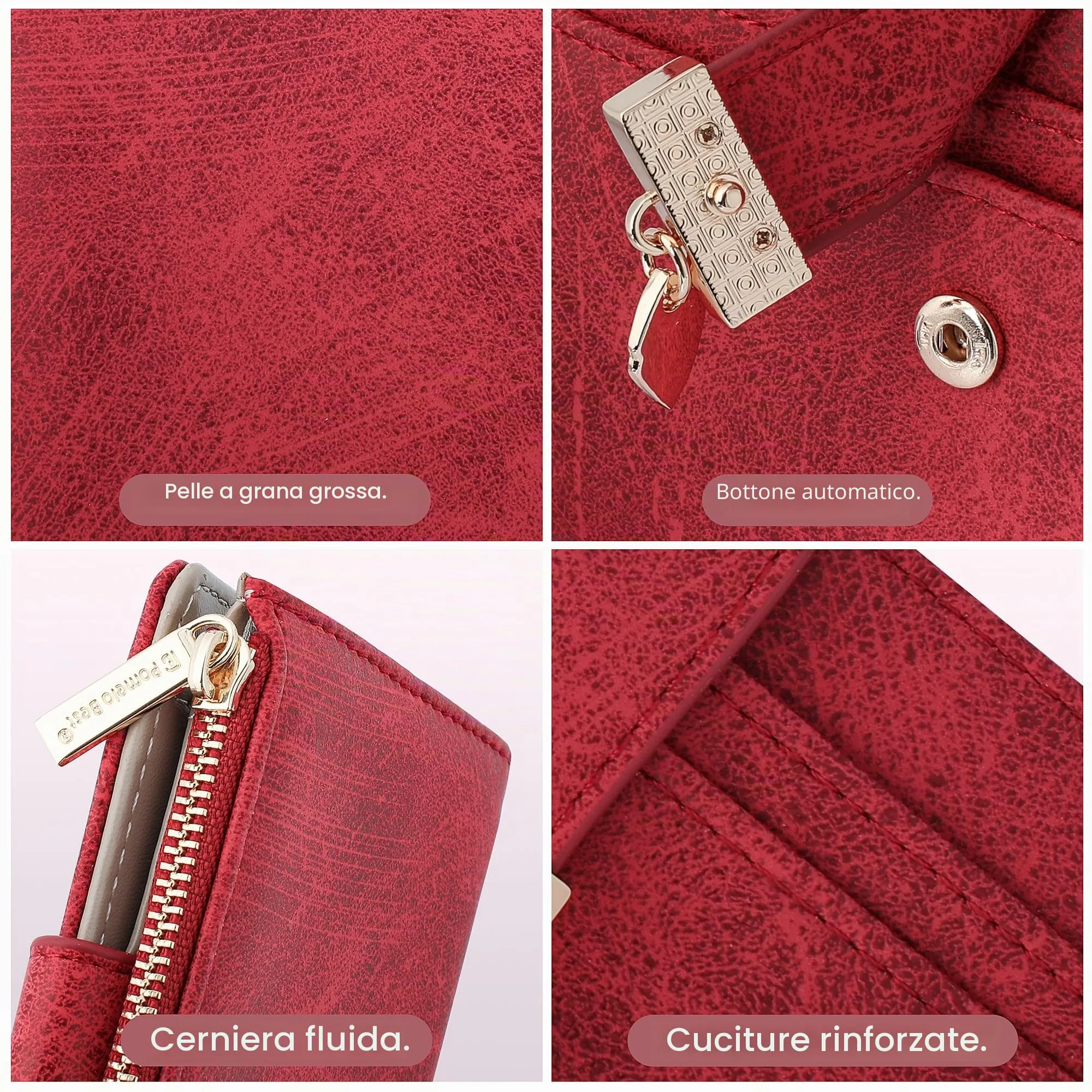 Pomelo Best Portafoglio Donna Compatto con Zip (Rosso Camoscio) - immagine 5