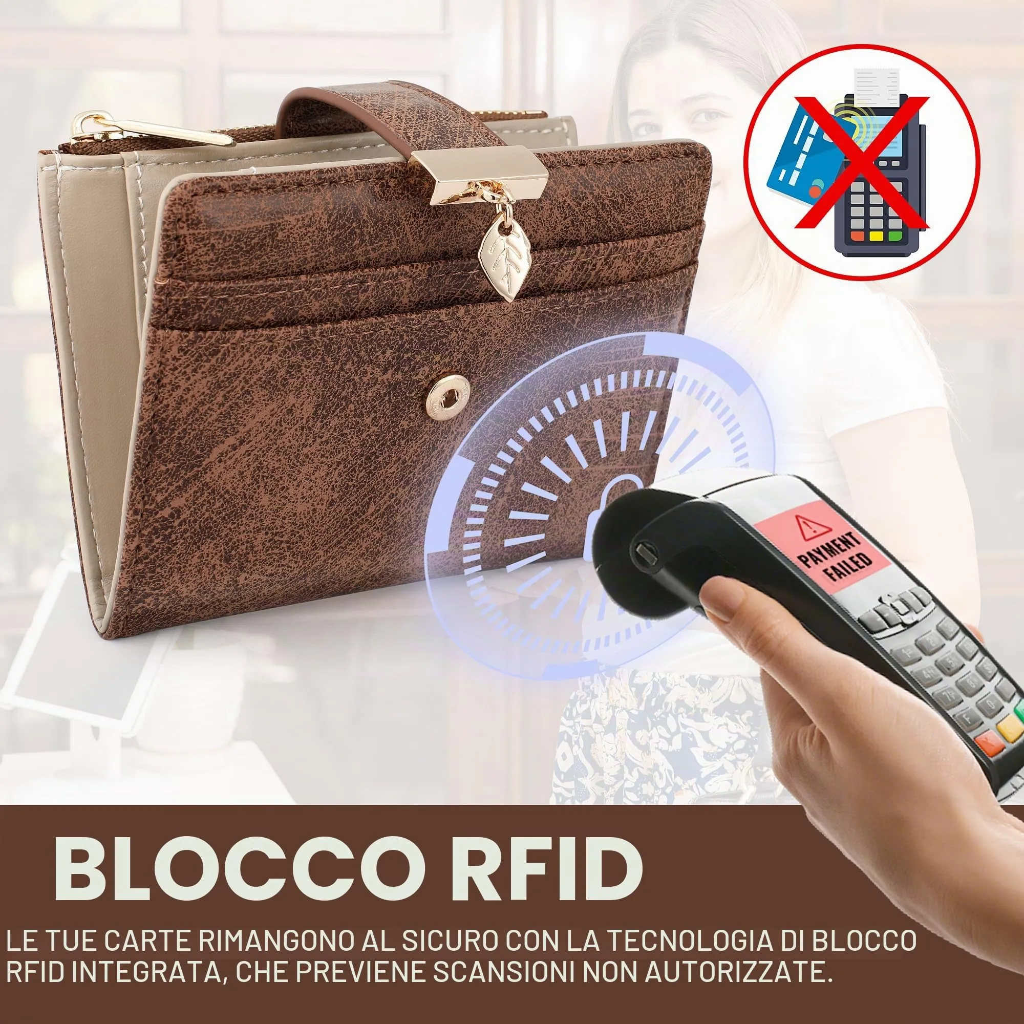 Pomelo Best Piccolo Portafoglio Donna con Zip e Scomparti per Carte (Marrone Scamosciato) - immagine 3