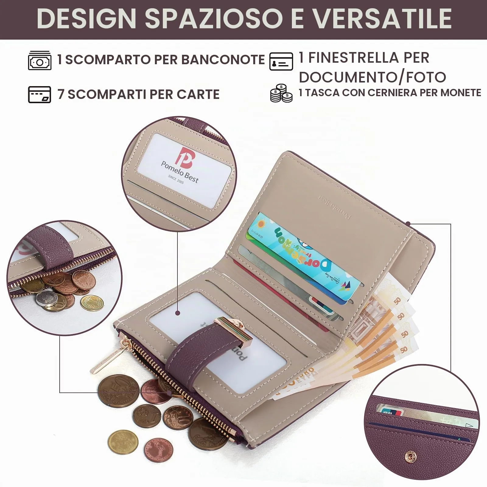 Pomelo Best Piccolo Portafoglio Donna con Zip e Scomparti per Carte (Viola) - immagine 4