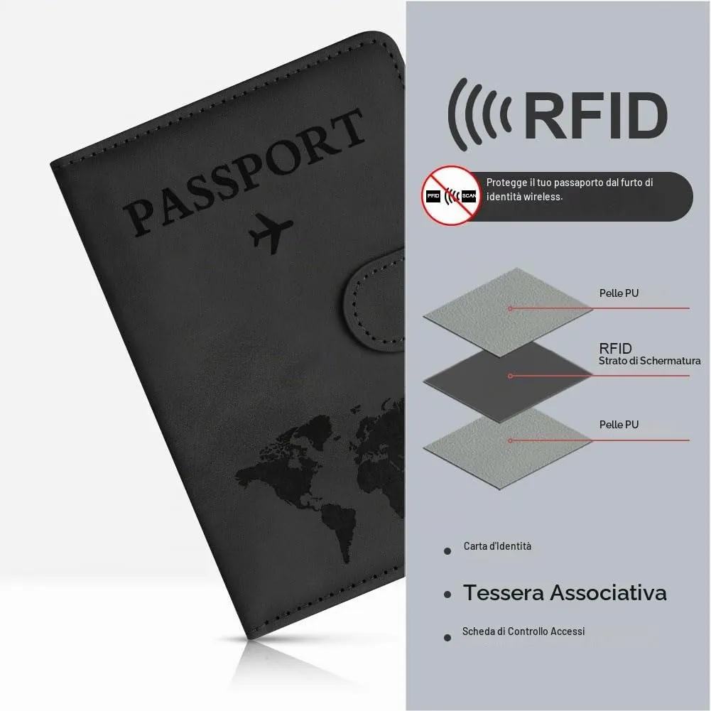 OFFCUP Custodia per Passaporto con Blocco RFID in Pelle PU e Etichetta Valigia, Nero - immagine 5