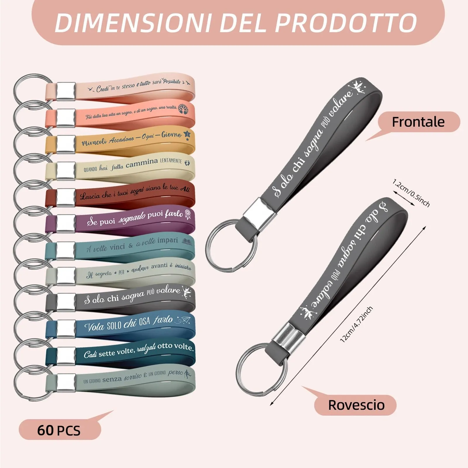 Xingch Portachiavi Motivazionali in Silicone, Multicolore (60 pezzi) - immagine 3