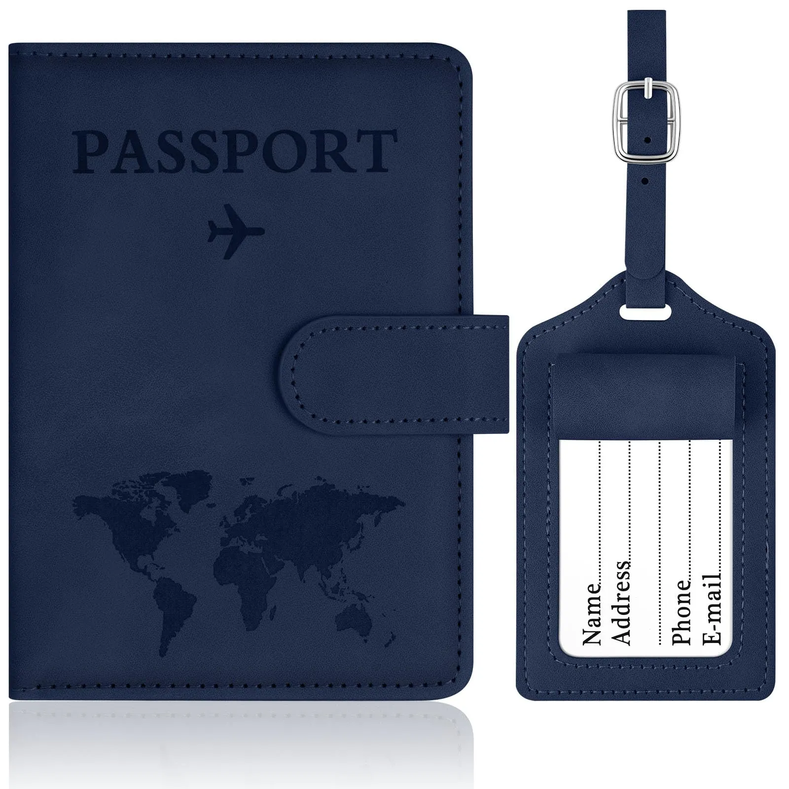 OFFCUP Custodia per Passaporto in Pelle PU con Blocco RFID ed Etichetta Valigia, Blu scuro - immagine 1