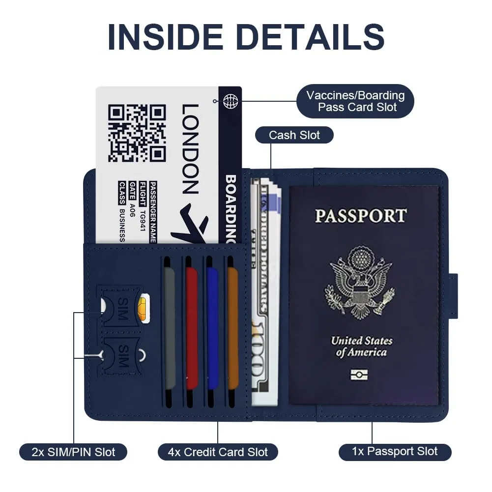 OFFCUP Custodia per Passaporto in Pelle PU con Blocco RFID ed Etichetta Valigia, Blu scuro - immagine 4