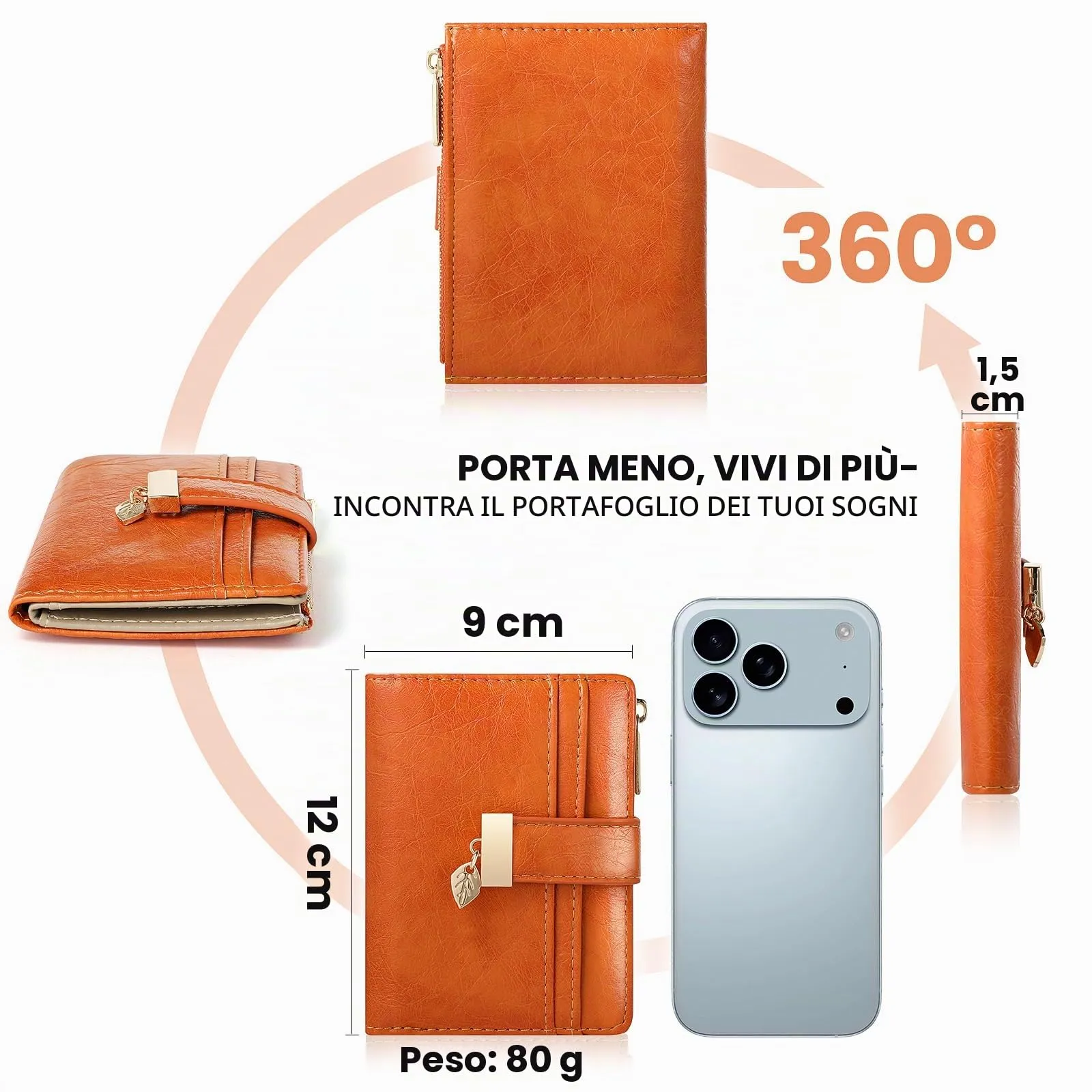 Pomelo Best Portafoglio Donna Compatto con Zip, Scomparti per Carte e Finestra Porta Documenti (Arancione) - immagine 3