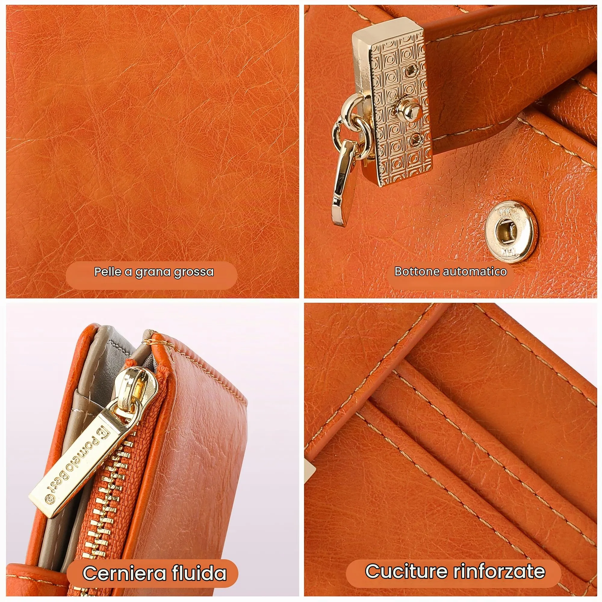 Pomelo Best Portafoglio Donna Compatto con Zip, Scomparti per Carte e Finestra Porta Documenti (Arancione) - immagine 5