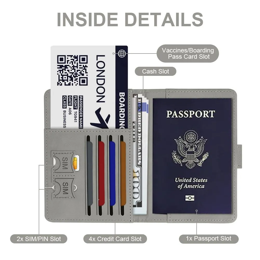 OFFCUP Custodia per Passaporto con Blocco RFID in Pelle PU e Etichetta Valigia, Grigio - immagine 4