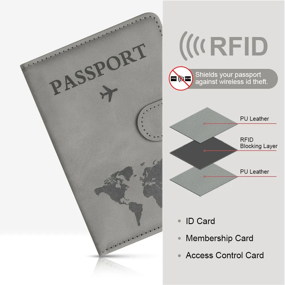 OFFCUP Custodia per Passaporto con Blocco RFID in Pelle PU e Etichetta Valigia, Grigio - immagine 5