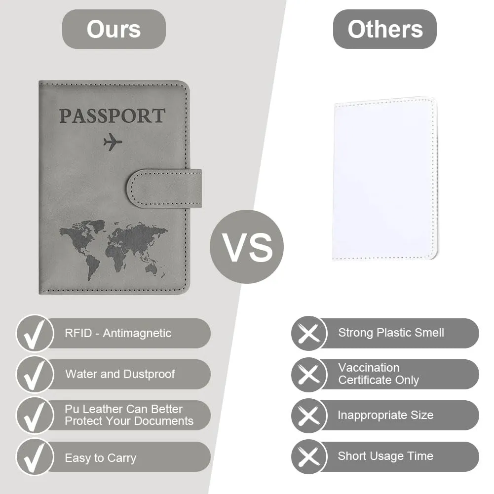 OFFCUP Custodia per Passaporto con Blocco RFID in Pelle PU e Etichetta Valigia, Grigio - immagine 6