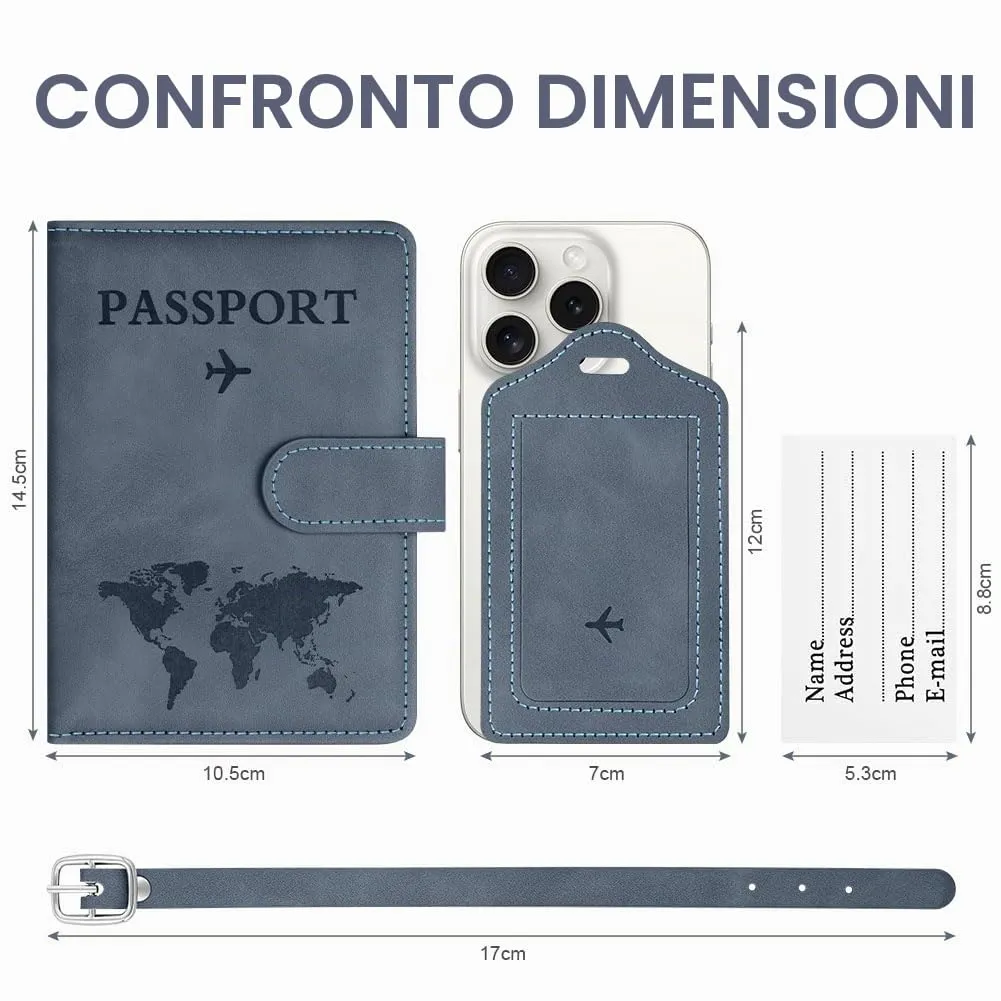 OFFCUP Custodia per Passaporto con Blocco RFID in Pelle PU e Etichetta Valigia (Blu Oceano) - immagine 2