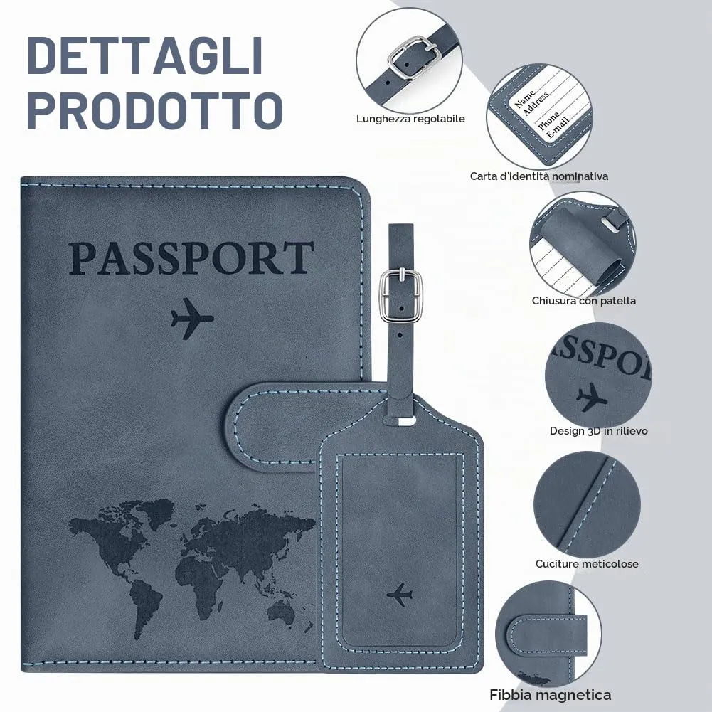 OFFCUP Custodia per Passaporto con Blocco RFID in Pelle PU e Etichetta Valigia (Blu Oceano) - immagine 3