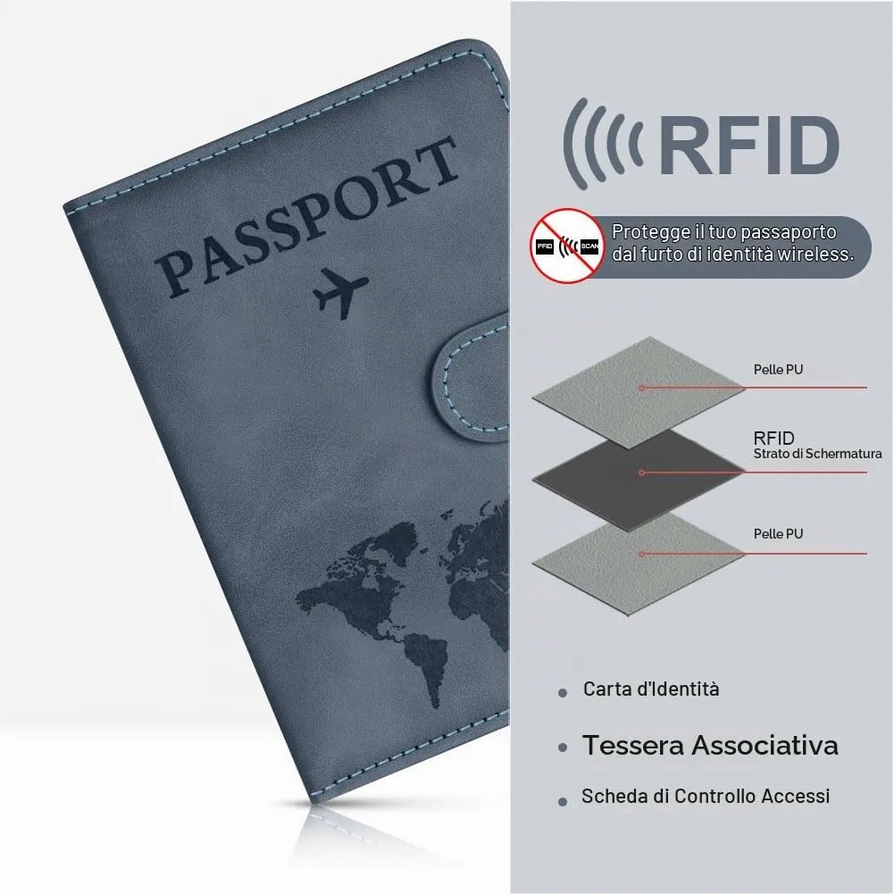 OFFCUP Custodia per Passaporto con Blocco RFID in Pelle PU e Etichetta Valigia (Blu Oceano) - immagine 5