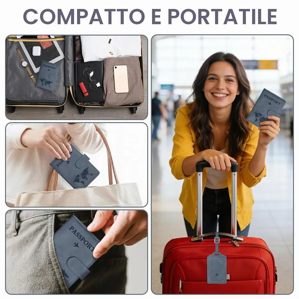 OFFCUP Custodia per Passaporto con Blocco RFID in Pelle PU e Etichetta Valigia (Blu Oceano) - immagine 7