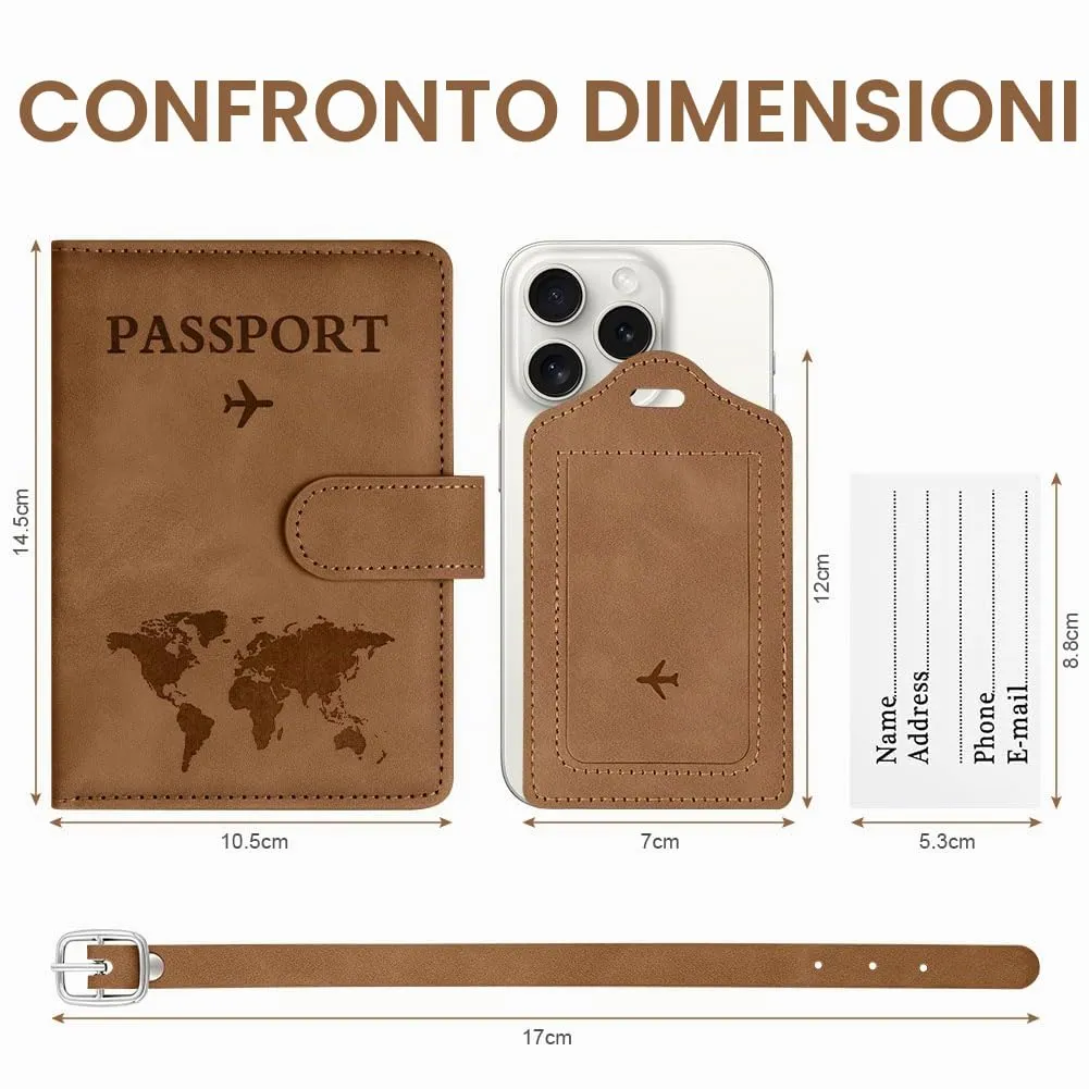 OFFCUP Custodia per Passaporto con Blocco RFID in Pelle PU, Marrone - immagine 2