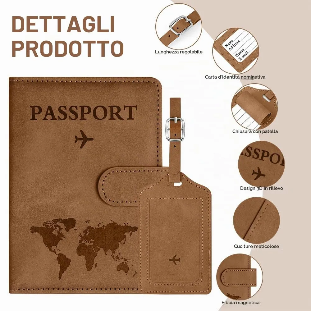 OFFCUP Custodia per Passaporto con Blocco RFID in Pelle PU, Marrone - immagine 3