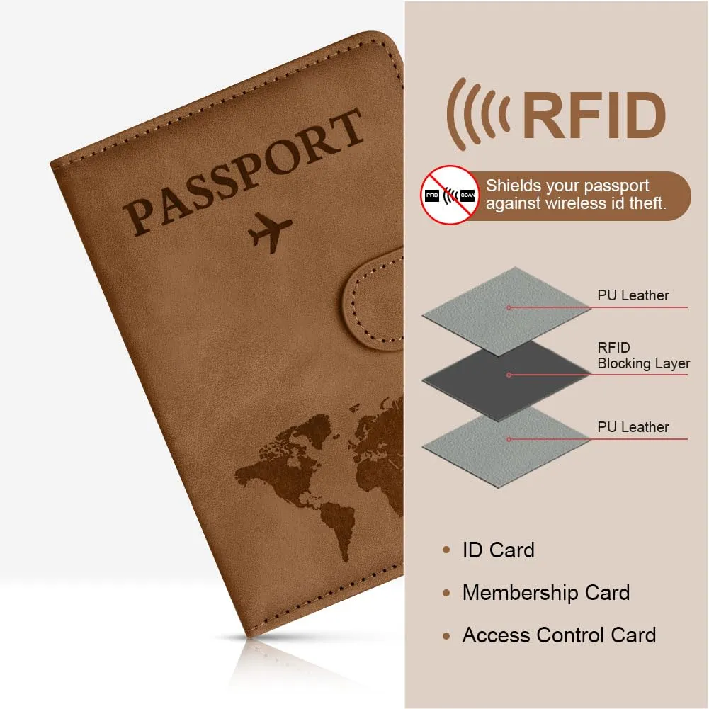 OFFCUP Custodia per Passaporto con Blocco RFID in Pelle PU, Marrone - immagine 5