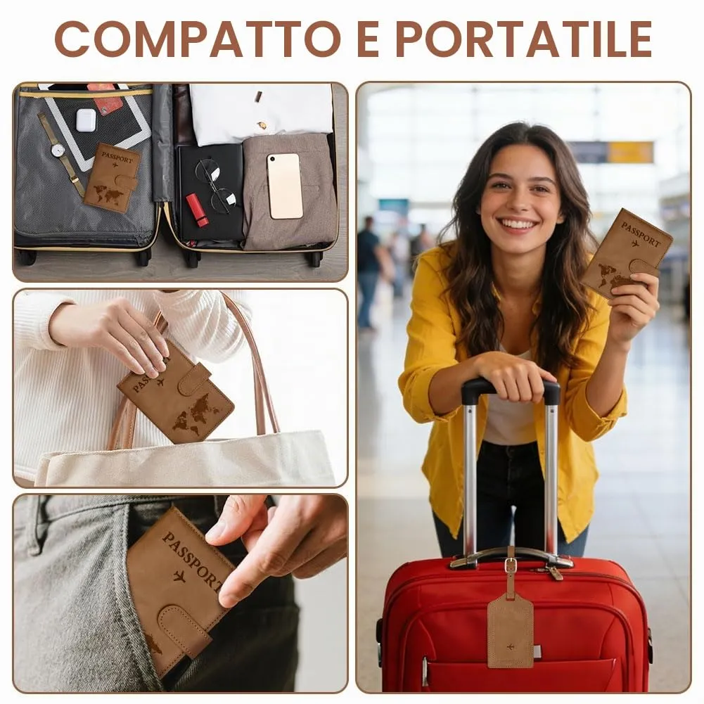 OFFCUP Custodia per Passaporto con Blocco RFID in Pelle PU, Marrone - immagine 7