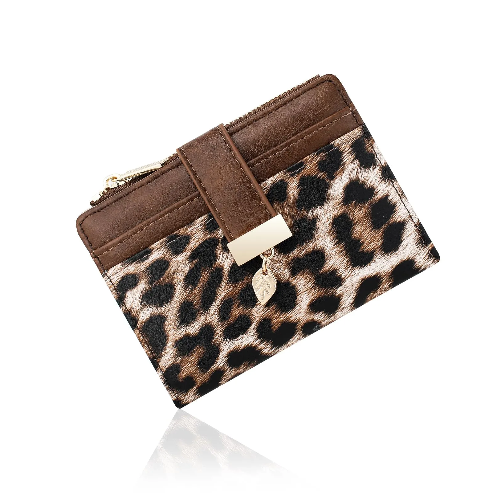 Pomelo Best Portafoglio Donna Compatto con Zip, Scomparti per Carte e Finestra Porta Documenti, Stampa Leopardata - immagine 1