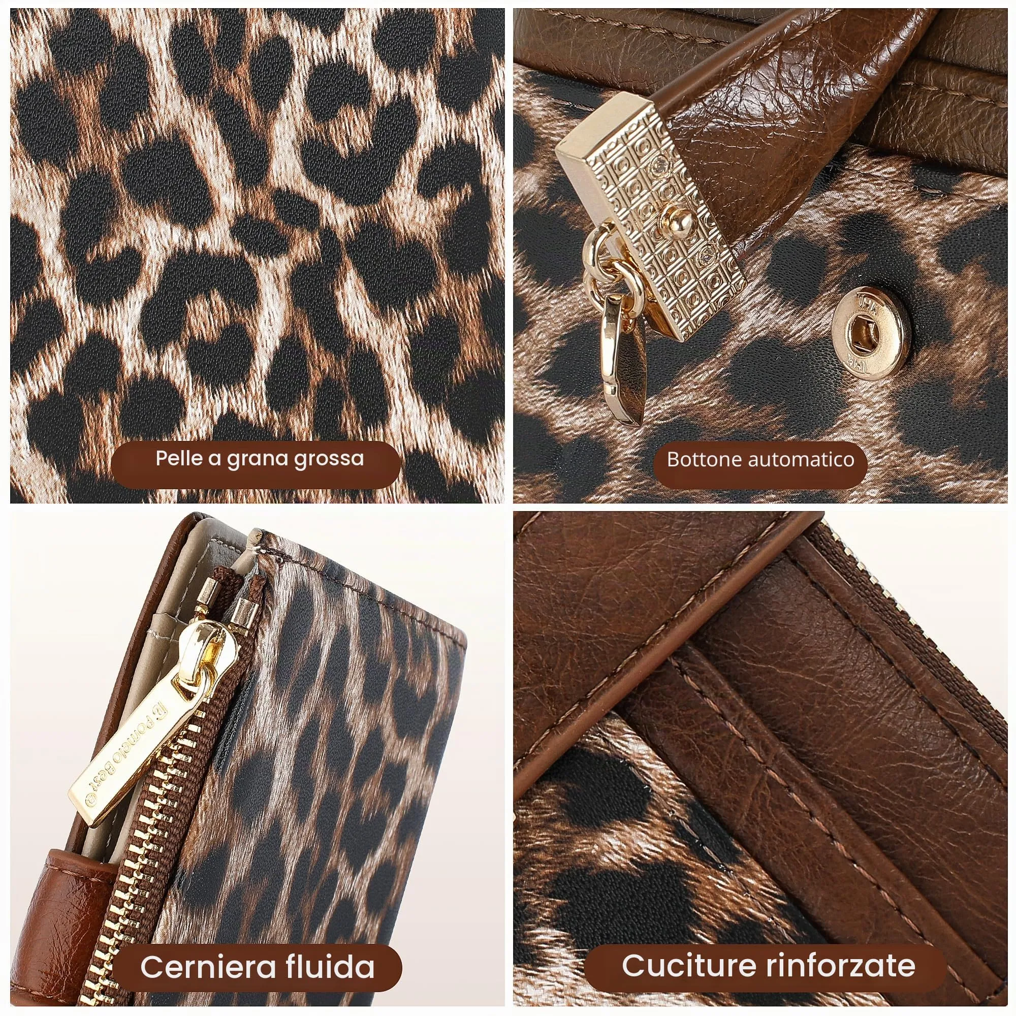 Pomelo Best Portafoglio Donna Compatto con Zip, Scomparti per Carte e Finestra Porta Documenti, Stampa Leopardata - immagine 3