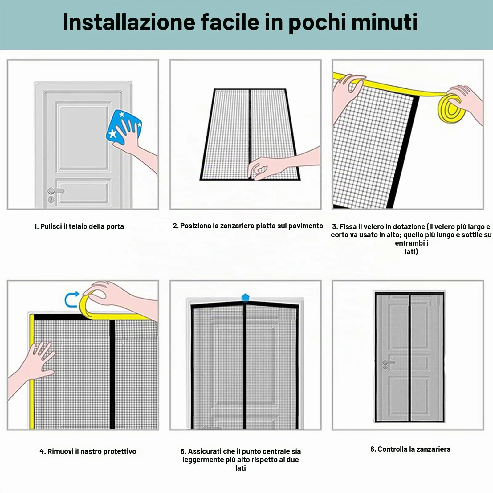 WENT Zanzariera Magnetica per Porte, 65x190 cm, Grigio - immagine 6