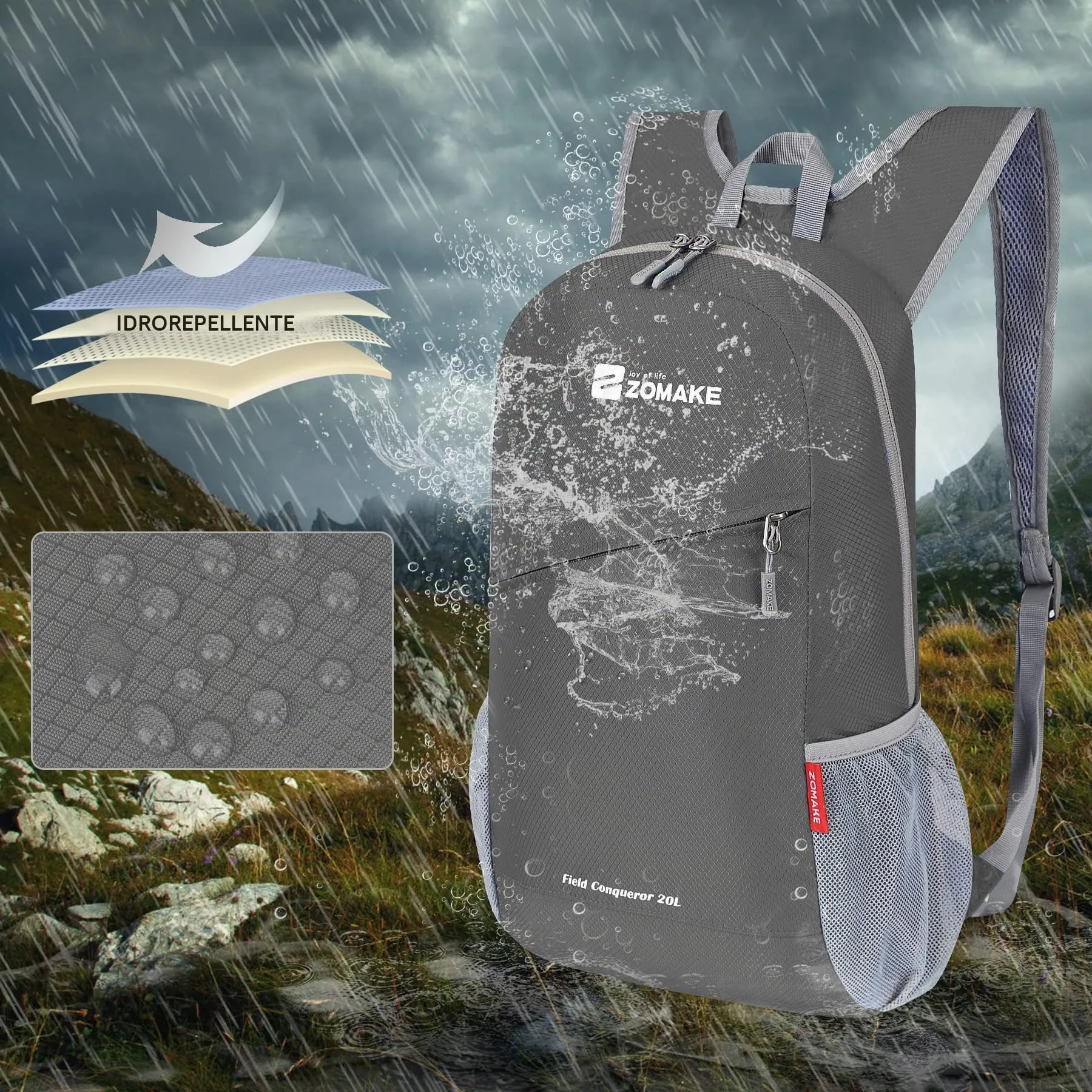 ZOMAKE Zaino Pieghevole Ultraleggero 20L (Grigio Medio) - immagine 4