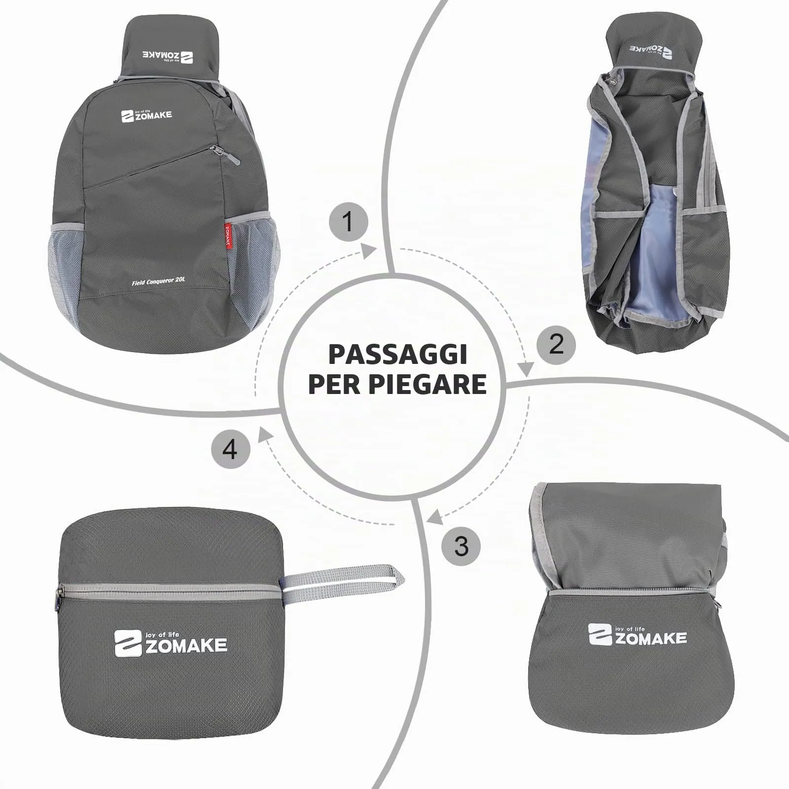 ZOMAKE Zaino Pieghevole Ultraleggero 20L (Grigio Medio) - immagine 6