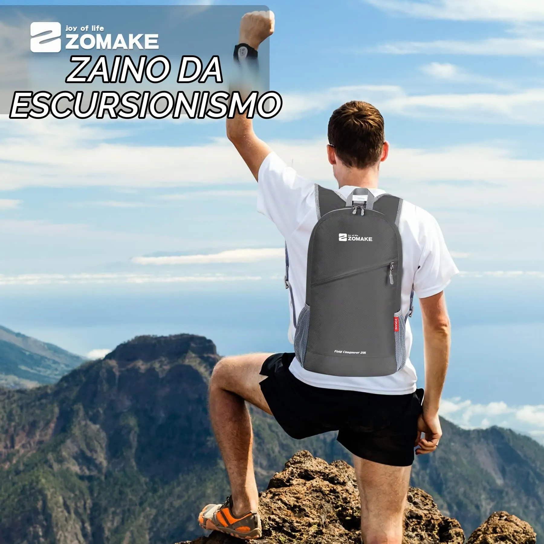 ZOMAKE Zaino Pieghevole Ultraleggero 20L (Grigio Medio) - immagine 7