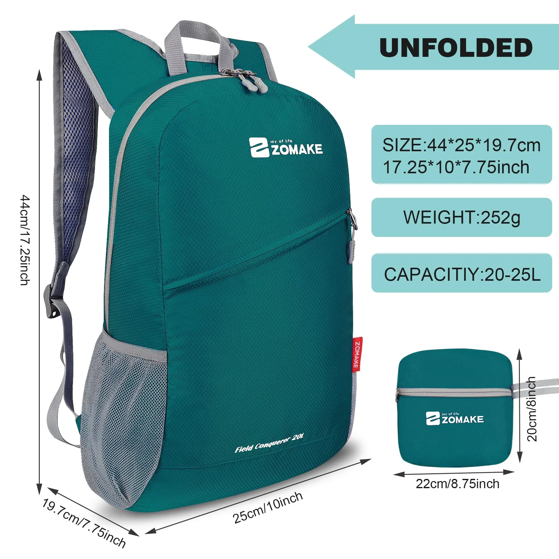 ZOMAKE Zaino Pieghevole Ultraleggero 20L (Army Green) - immagine 2