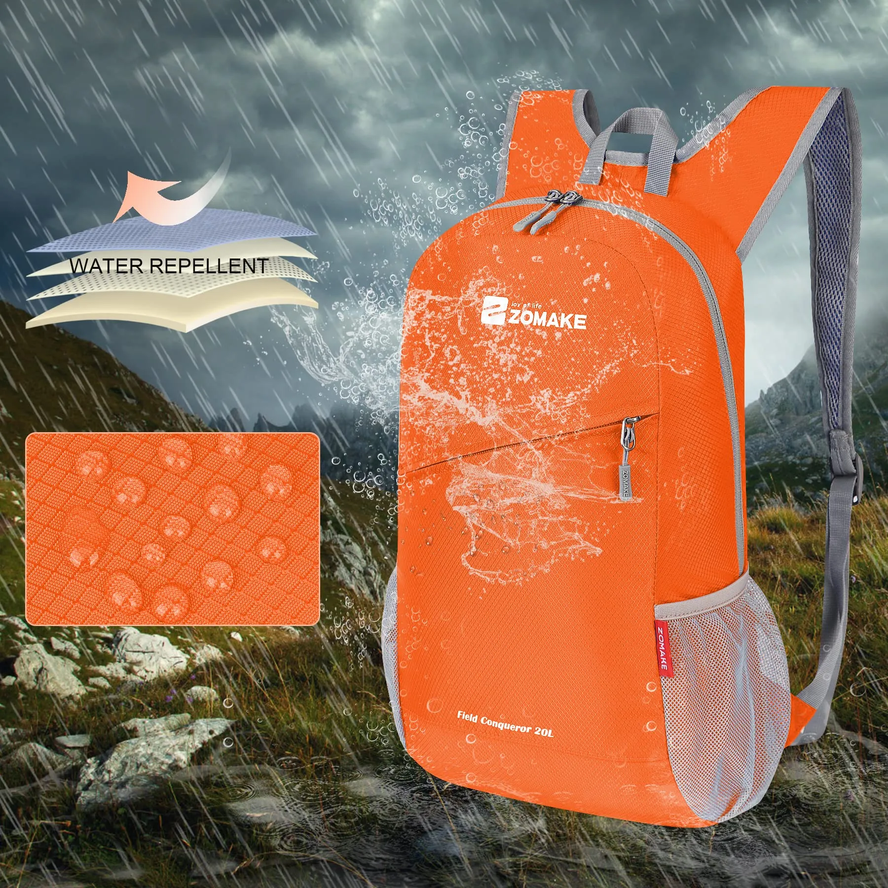 ZOMAKE Zaino Pieghevole Ultraleggero 20L per Viaggio e Trekking, Arancia - immagine 4
