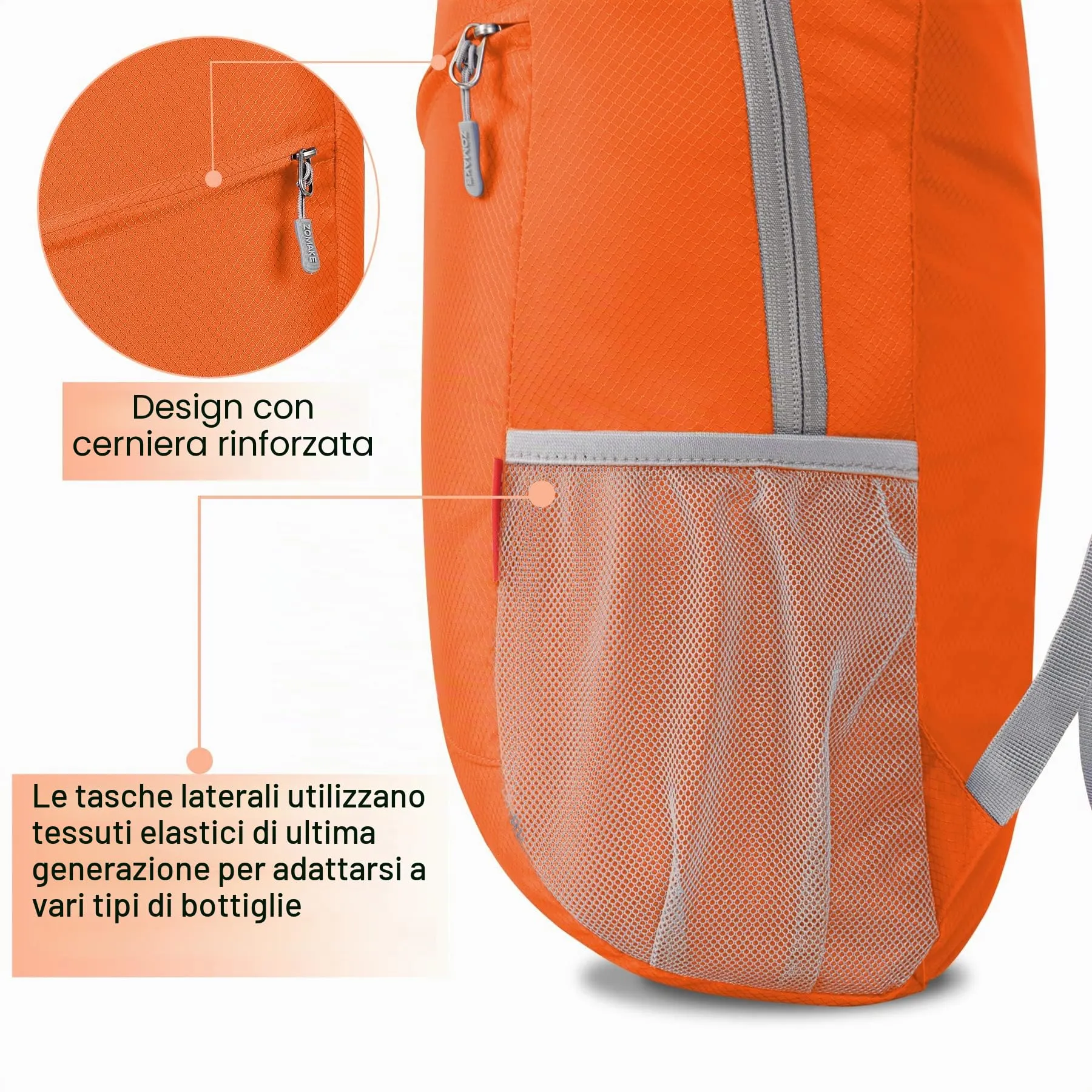 ZOMAKE Zaino Pieghevole Ultraleggero 20L per Viaggio e Trekking, Arancia - immagine 5