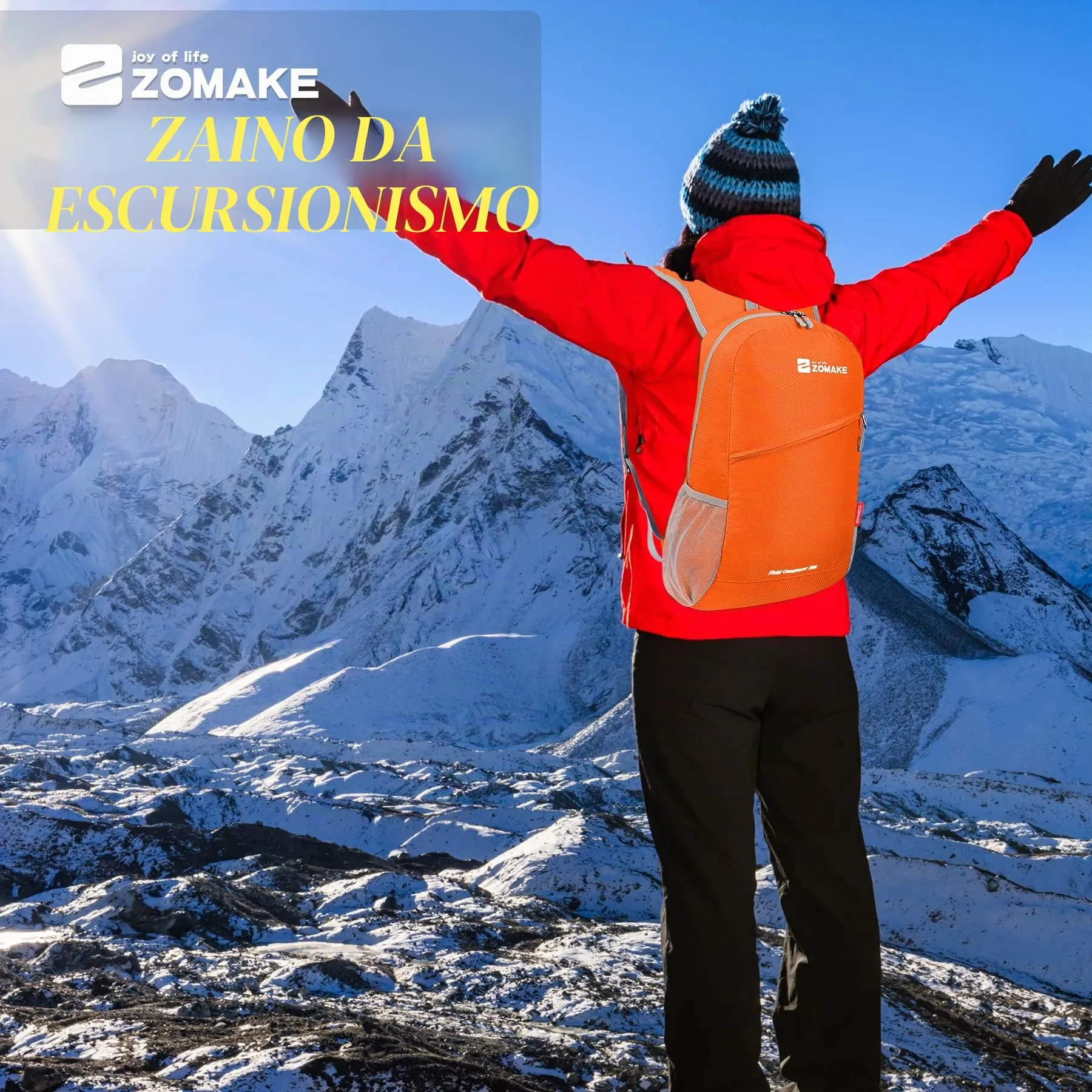 ZOMAKE Zaino Pieghevole Ultraleggero 20L per Viaggio e Trekking, Arancia - immagine 7
