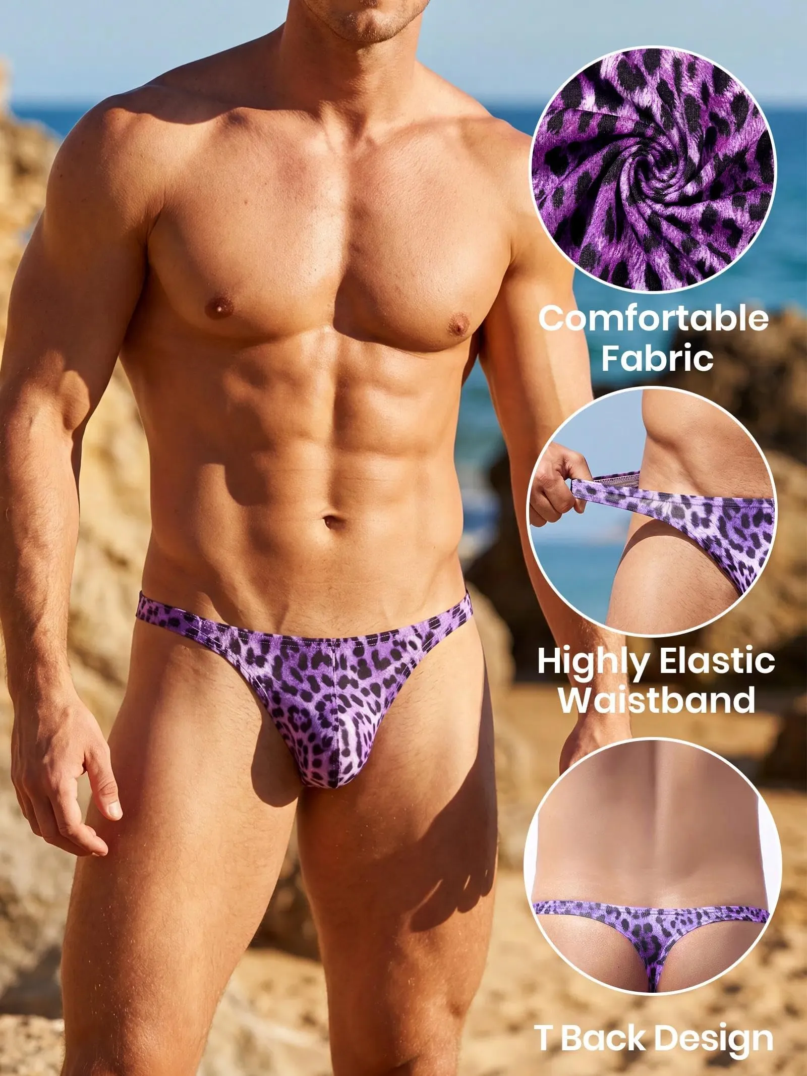 Eagerlove Perizoma Uomo Leopardato Viola M - immagine 4