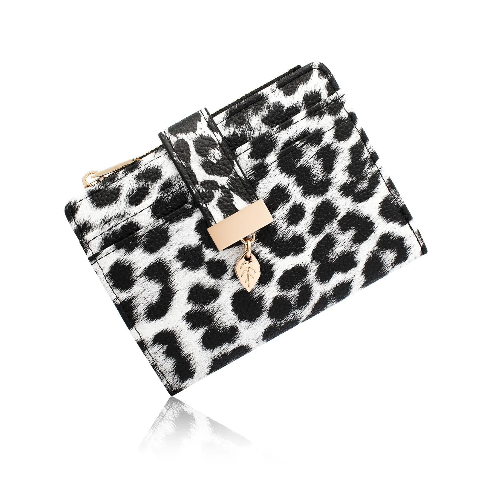 Pomelo Best Portafoglio Donna Compatto con Zip e Scomparti per Carte (Leopardo Bianco) - immagine 1