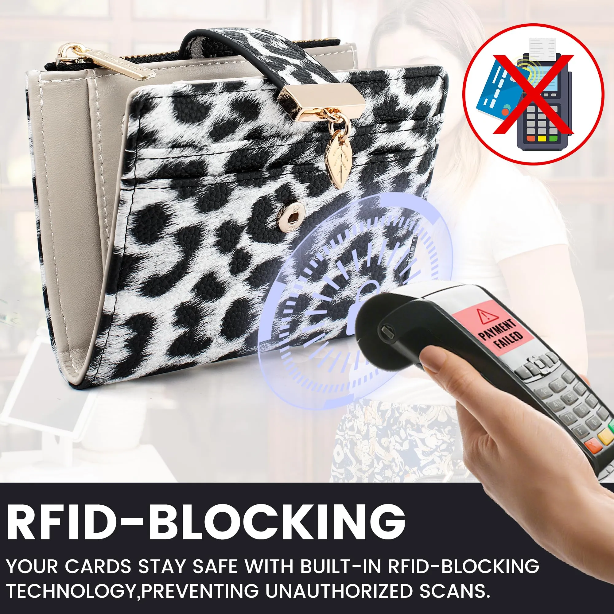 Pomelo Best Portafoglio Donna Compatto con Zip e Scomparti per Carte (Leopardo Bianco) - immagine 3
