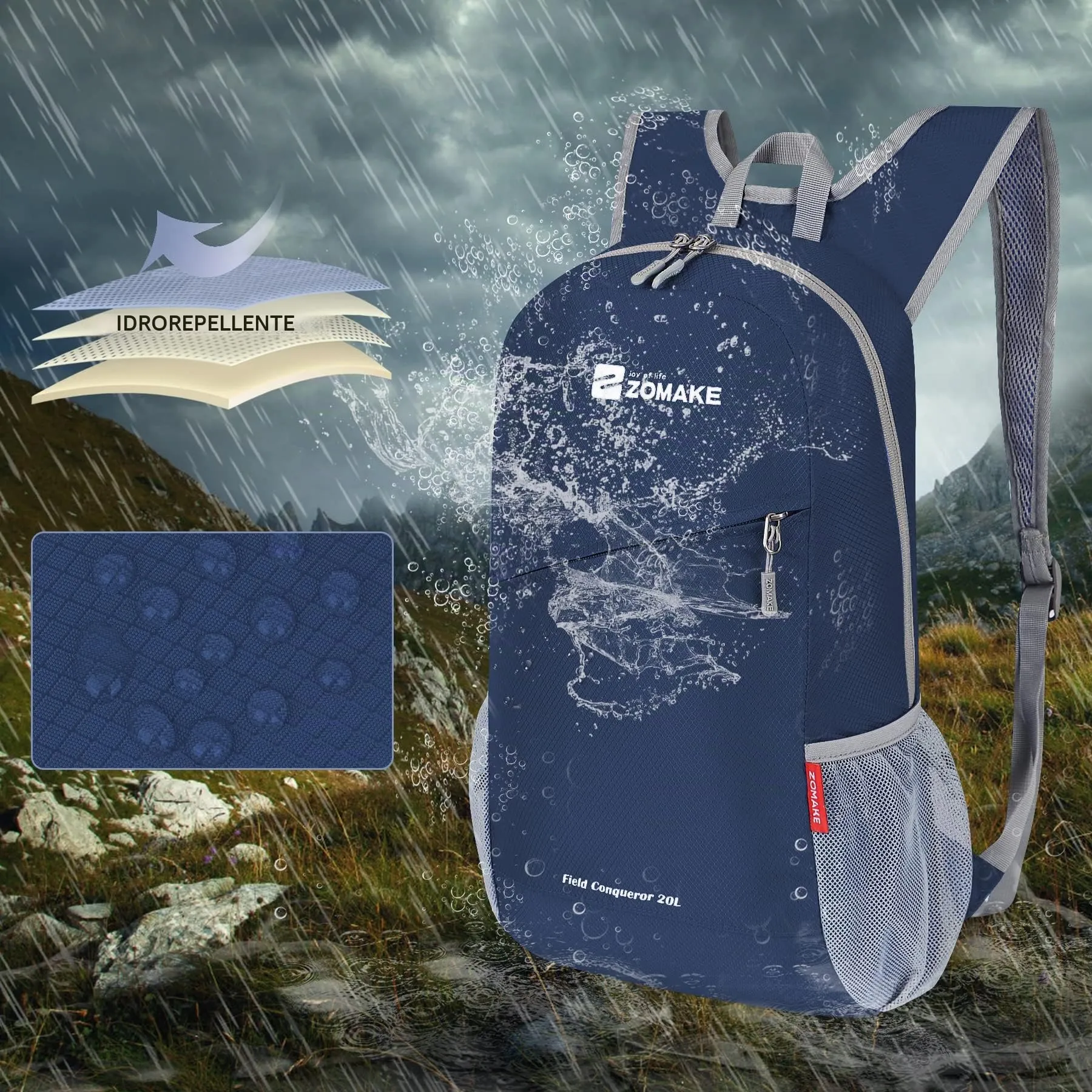 ZOMAKE Zaino Pieghevole Ultraleggero da Viaggio 20L, Blu Marino - immagine 4