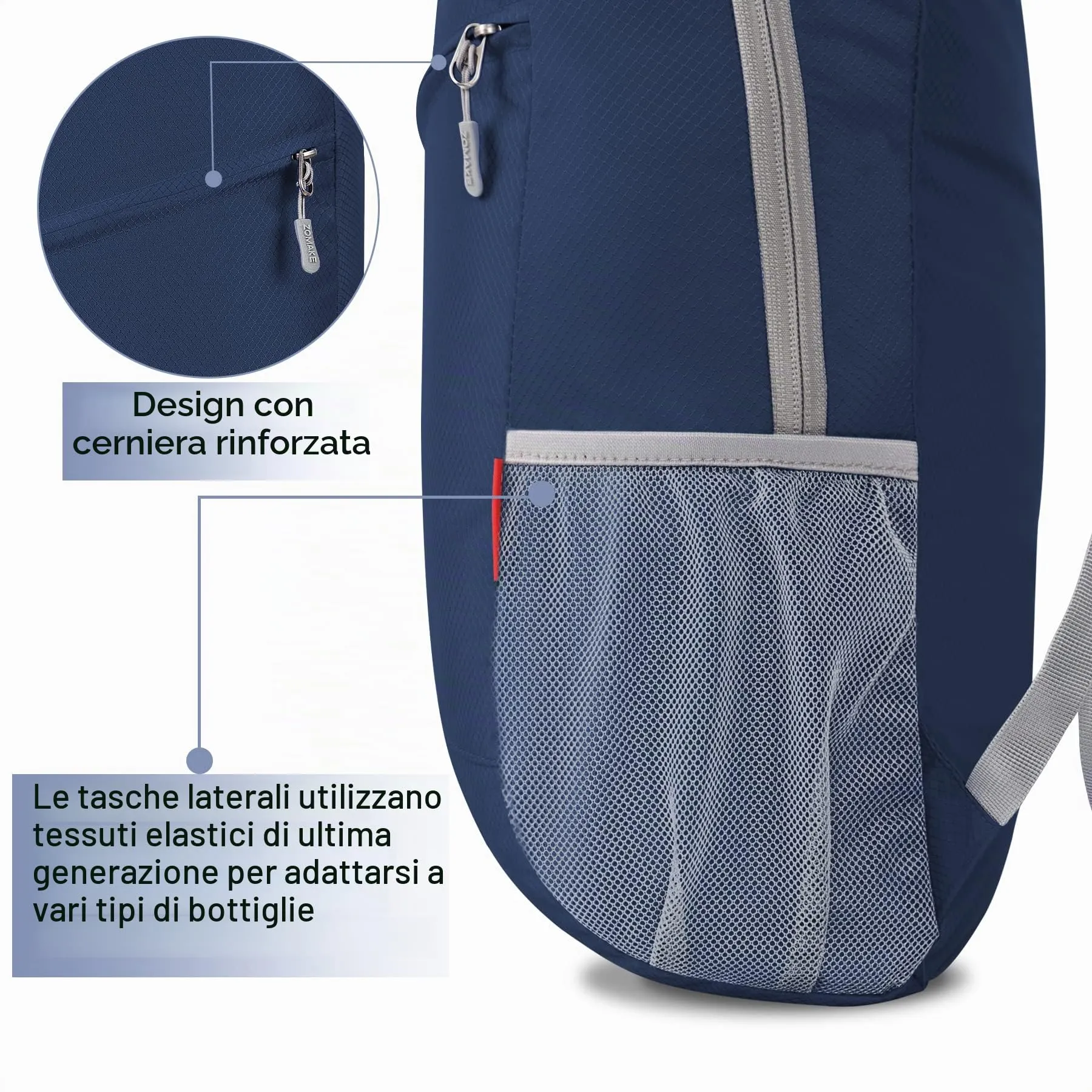 ZOMAKE Zaino Pieghevole Ultraleggero da Viaggio 20L, Blu Marino - immagine 5