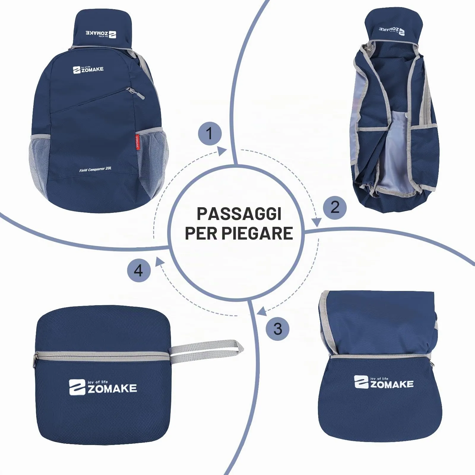 ZOMAKE Zaino Pieghevole Ultraleggero da Viaggio 20L, Blu Marino - immagine 6
