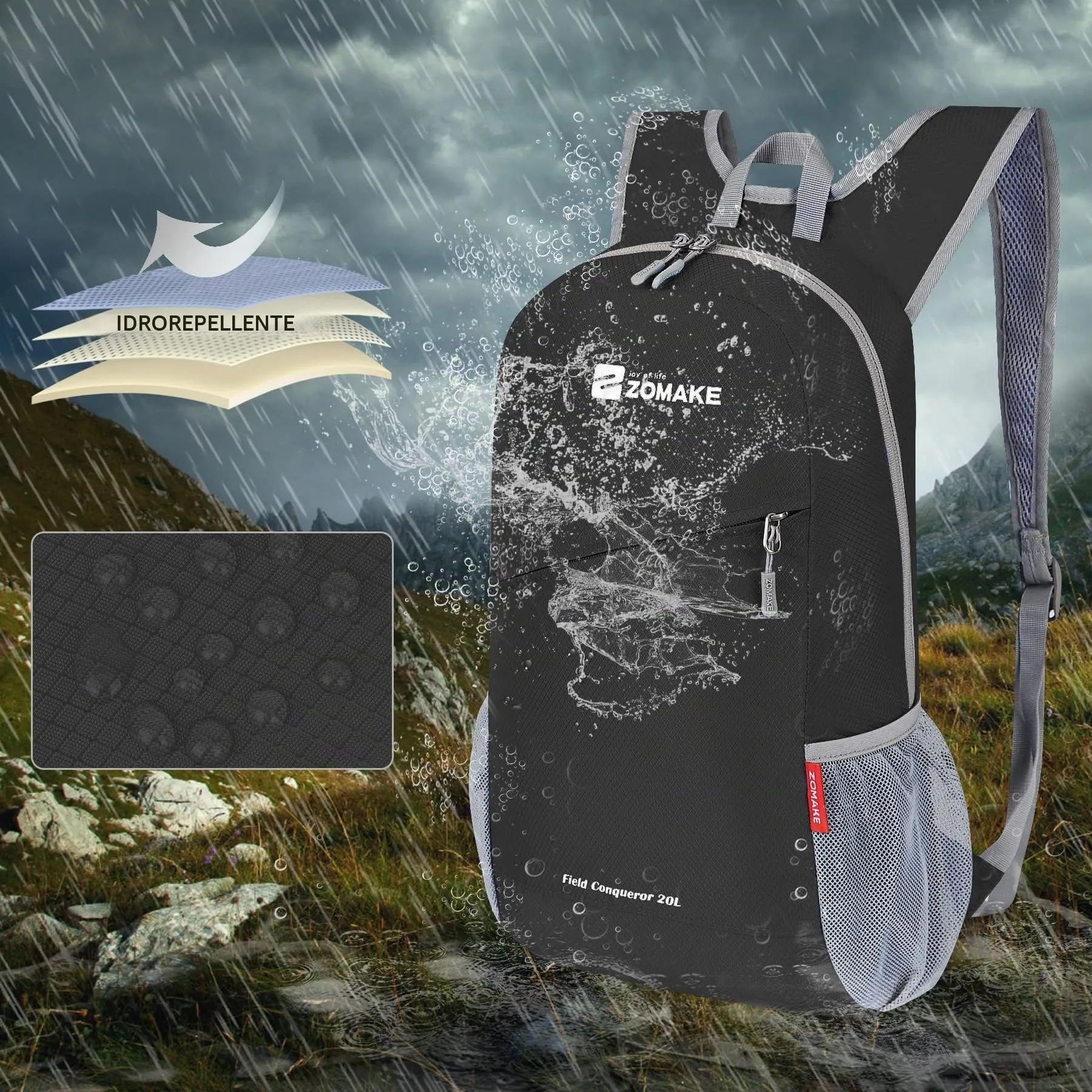 ZOMAKE Zaino Pieghevole Ultraleggero da Viaggio 20L, Nero - immagine 4