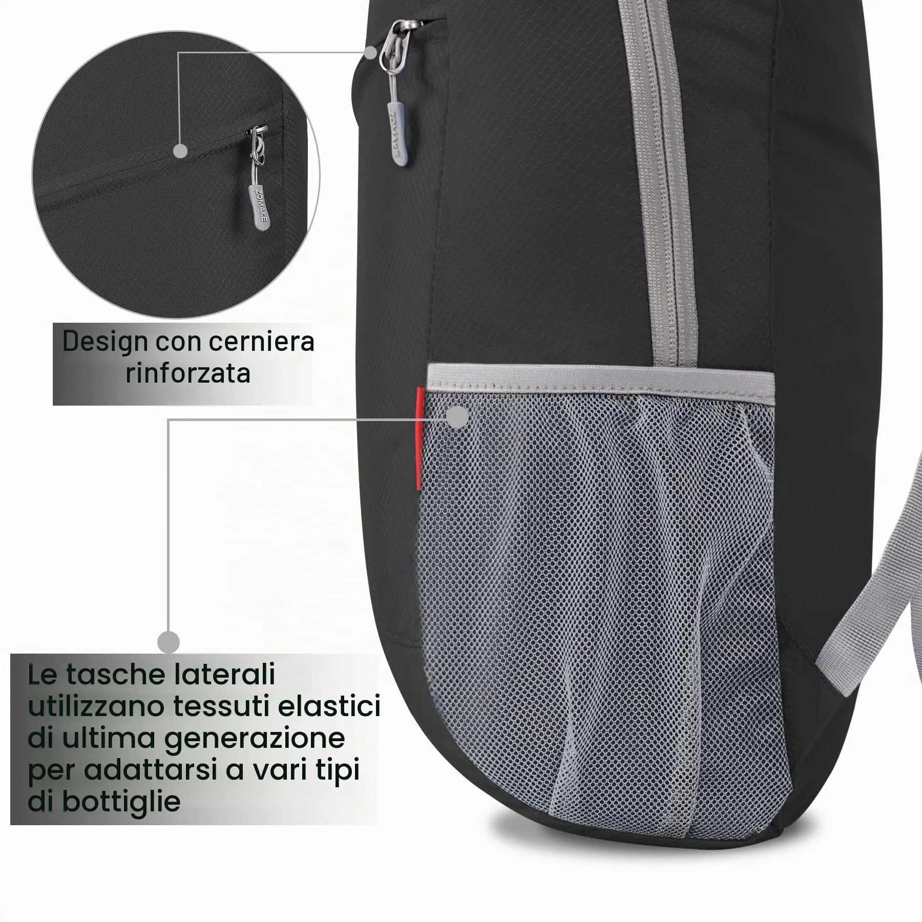 ZOMAKE Zaino Pieghevole Ultraleggero da Viaggio 20L, Nero - immagine 5