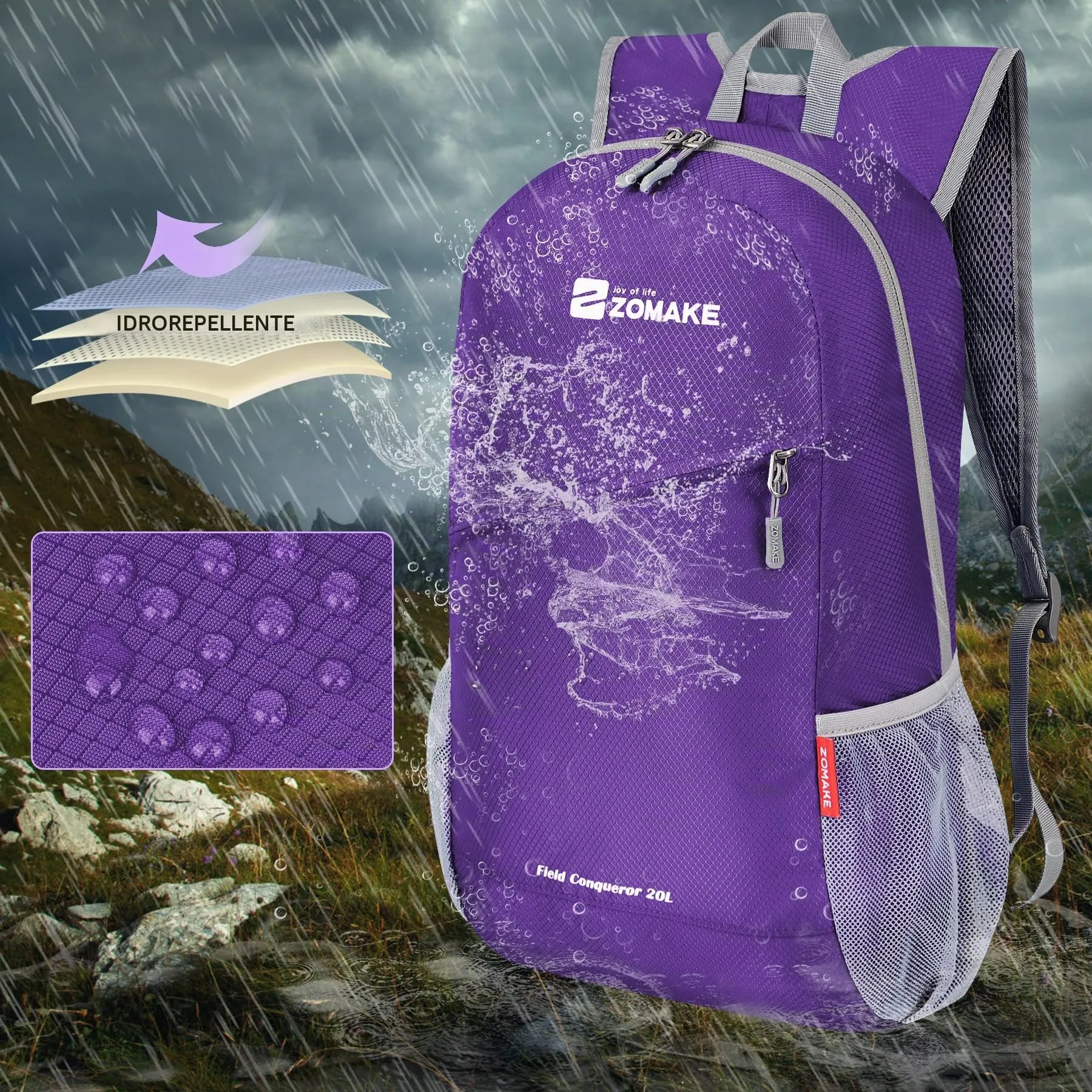 ZOMAKE Zaino Pieghevole Ultraleggero da Viaggio 20L, Viola - immagine 4