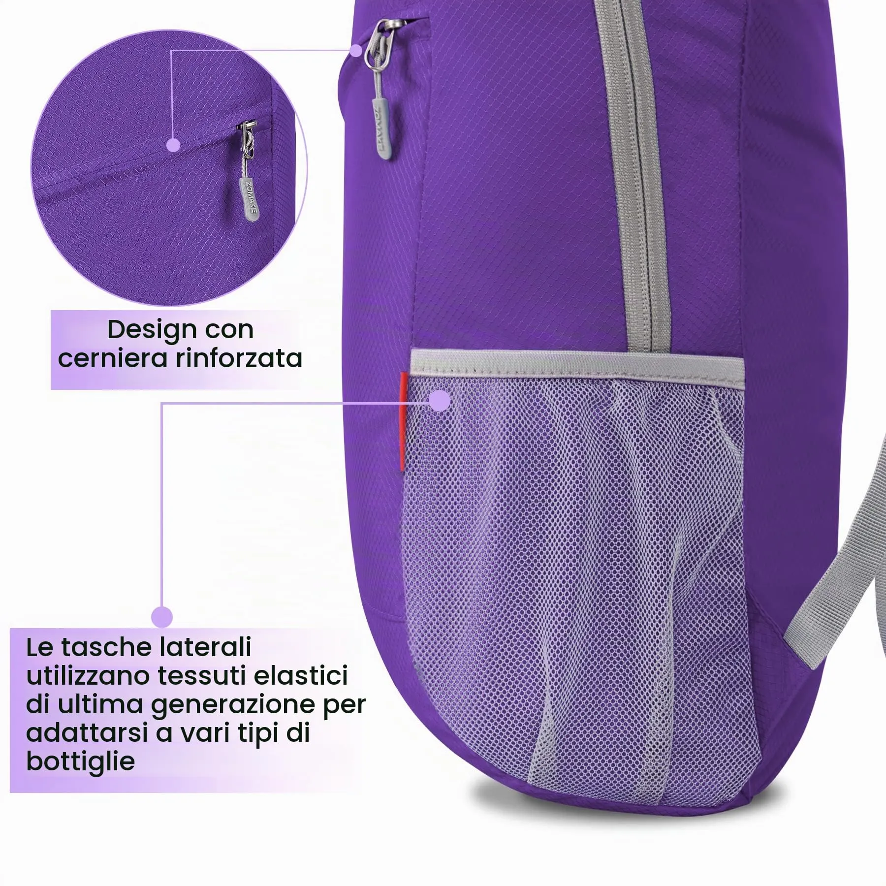 ZOMAKE Zaino Pieghevole Ultraleggero da Viaggio 20L, Viola - immagine 5