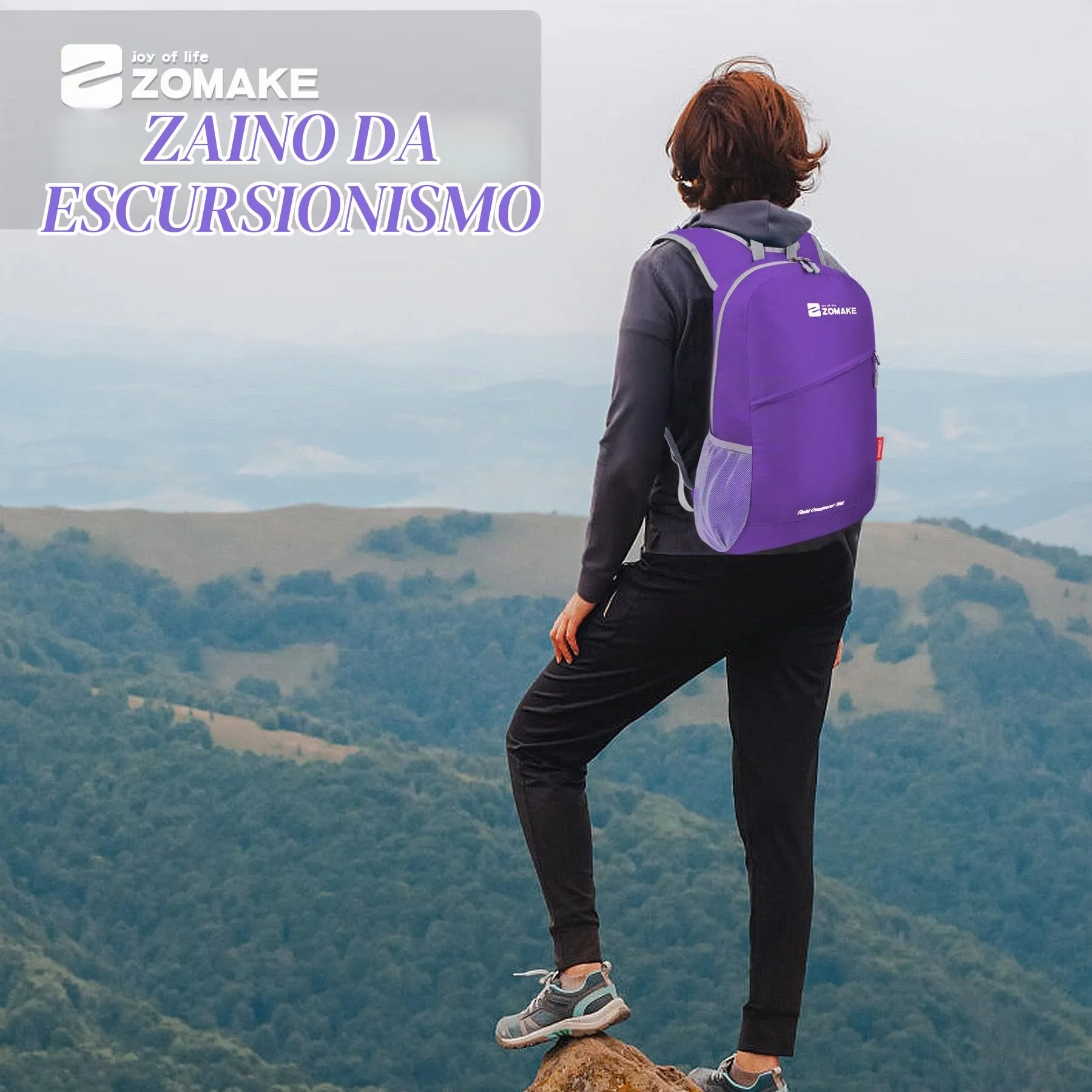 ZOMAKE Zaino Pieghevole Ultraleggero da Viaggio 20L, Viola - immagine 7